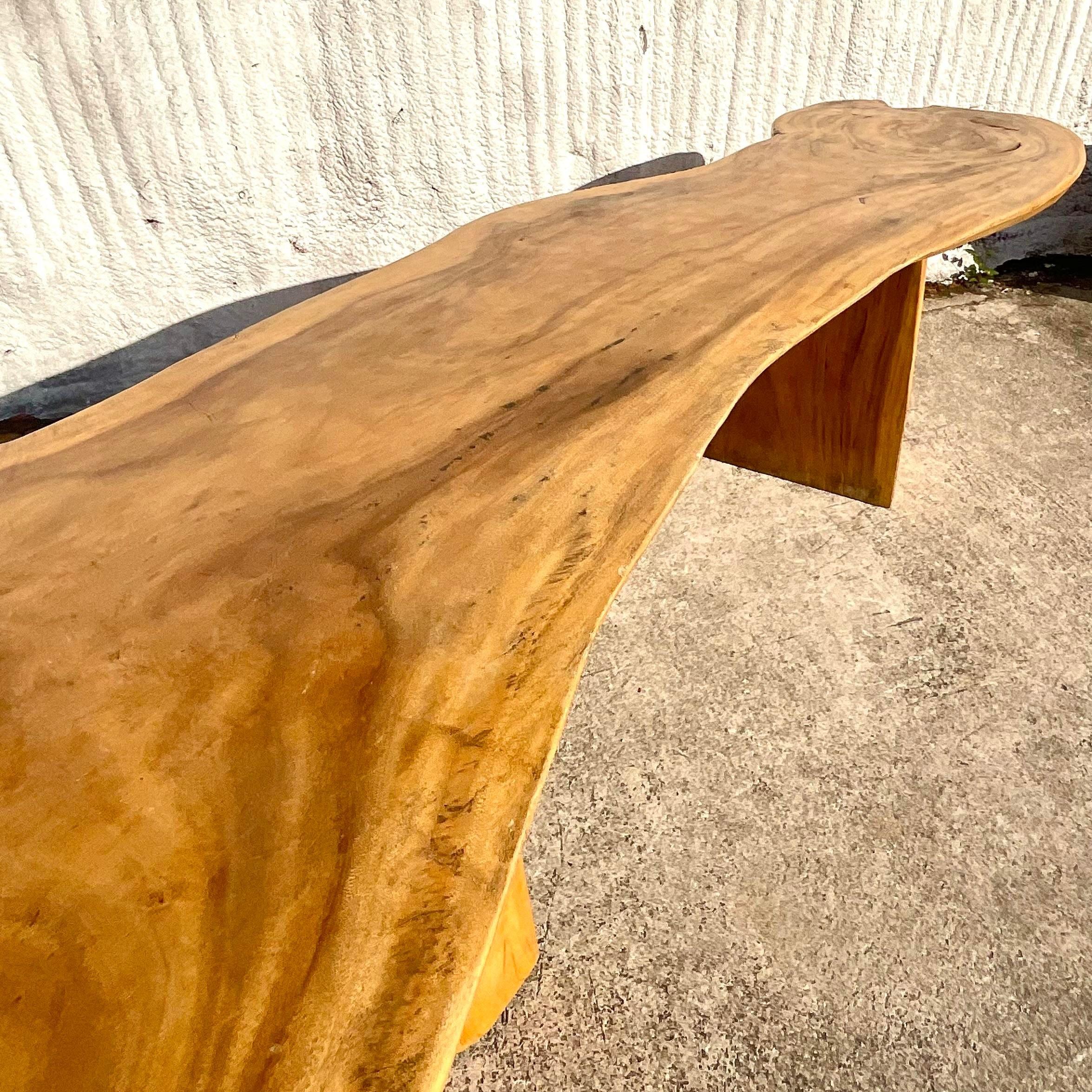 Late 20th Century Vintage Monumental Boho Sloped Wood Slab Console Table For Sale 4