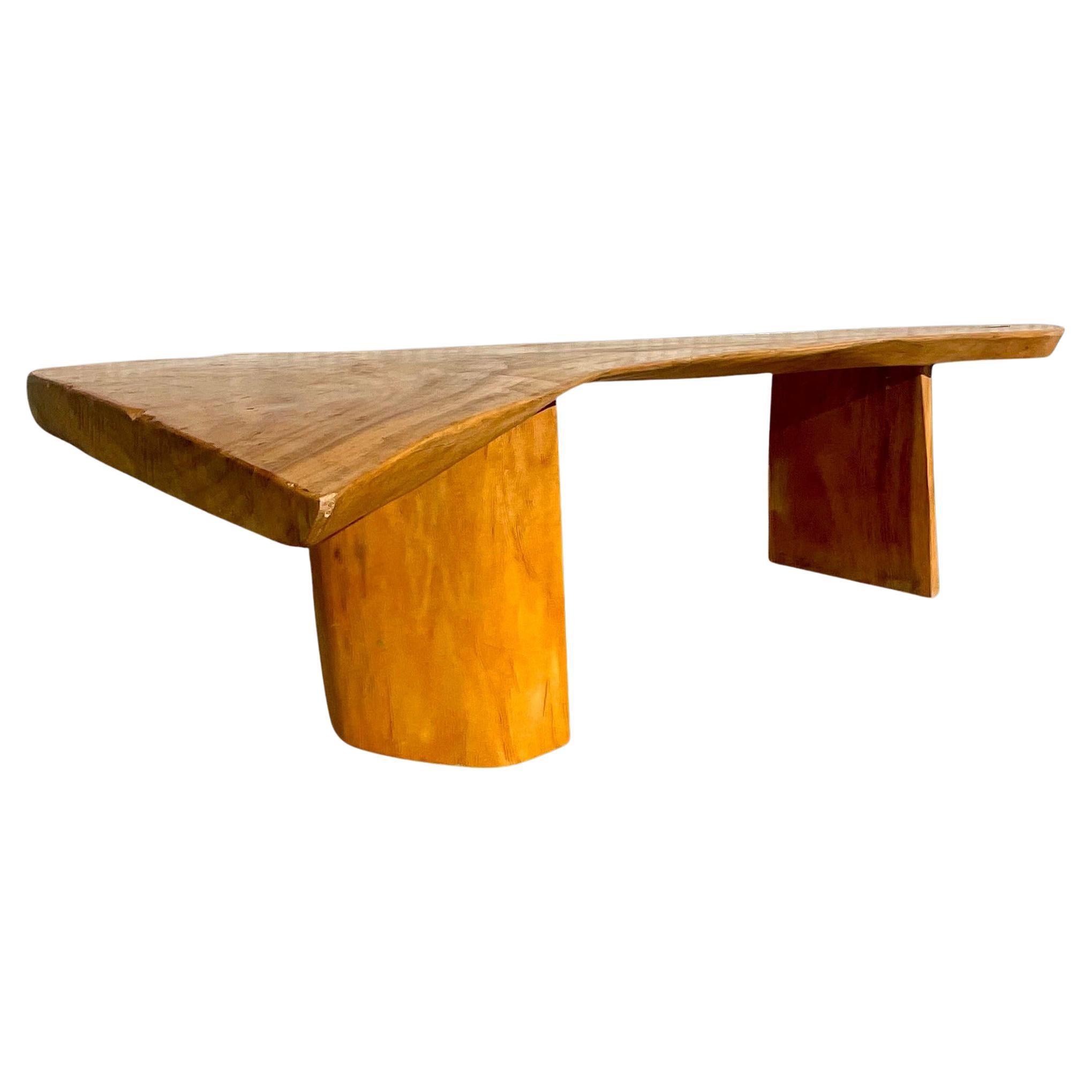 Late 20th Century Vintage Monumental Boho Sloped Wood Slab Console Table
