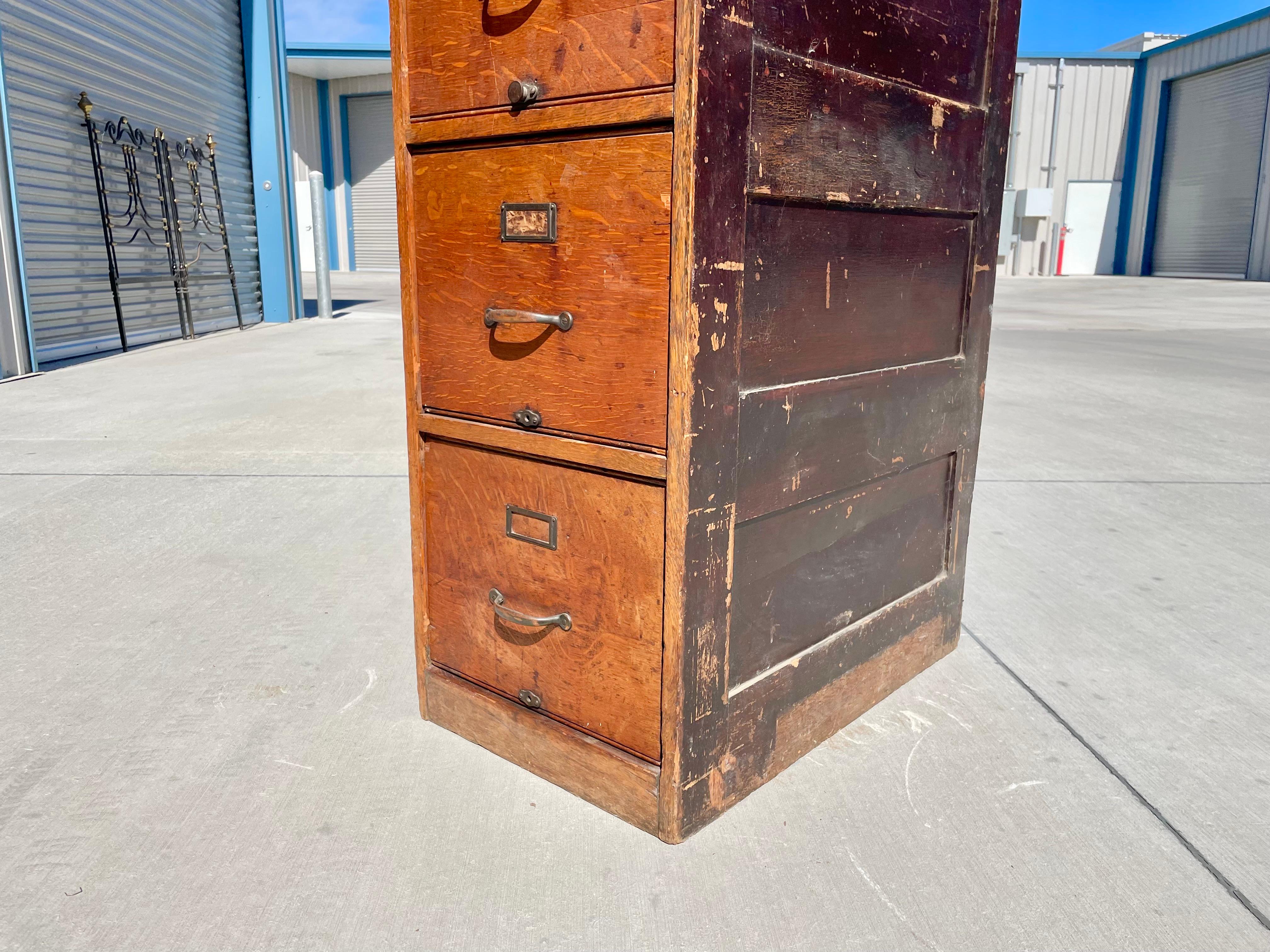 Brass Late 20th Century Vintage Oak Office File Cabinet