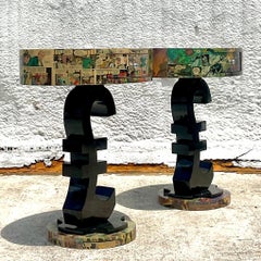 Late 20th Century Vintage Postmodern Anime Nightstands, a Pair