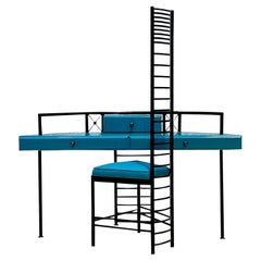 Late 20th Century Vintage Postmodern Lacquered Writing Desk and High Back Chair