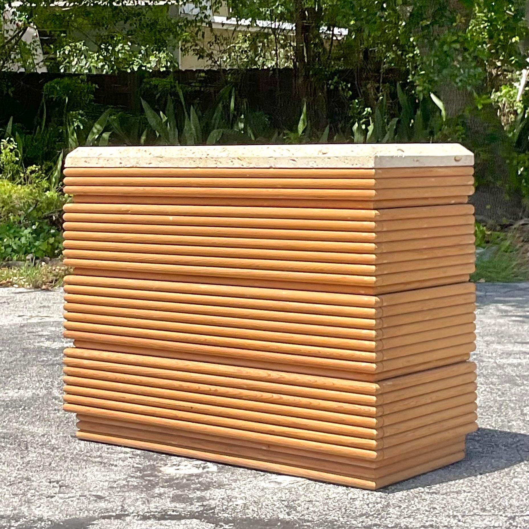 Stone Late 20th Century Vintage Postmodern Ribbed Chest of Drawers For Sale