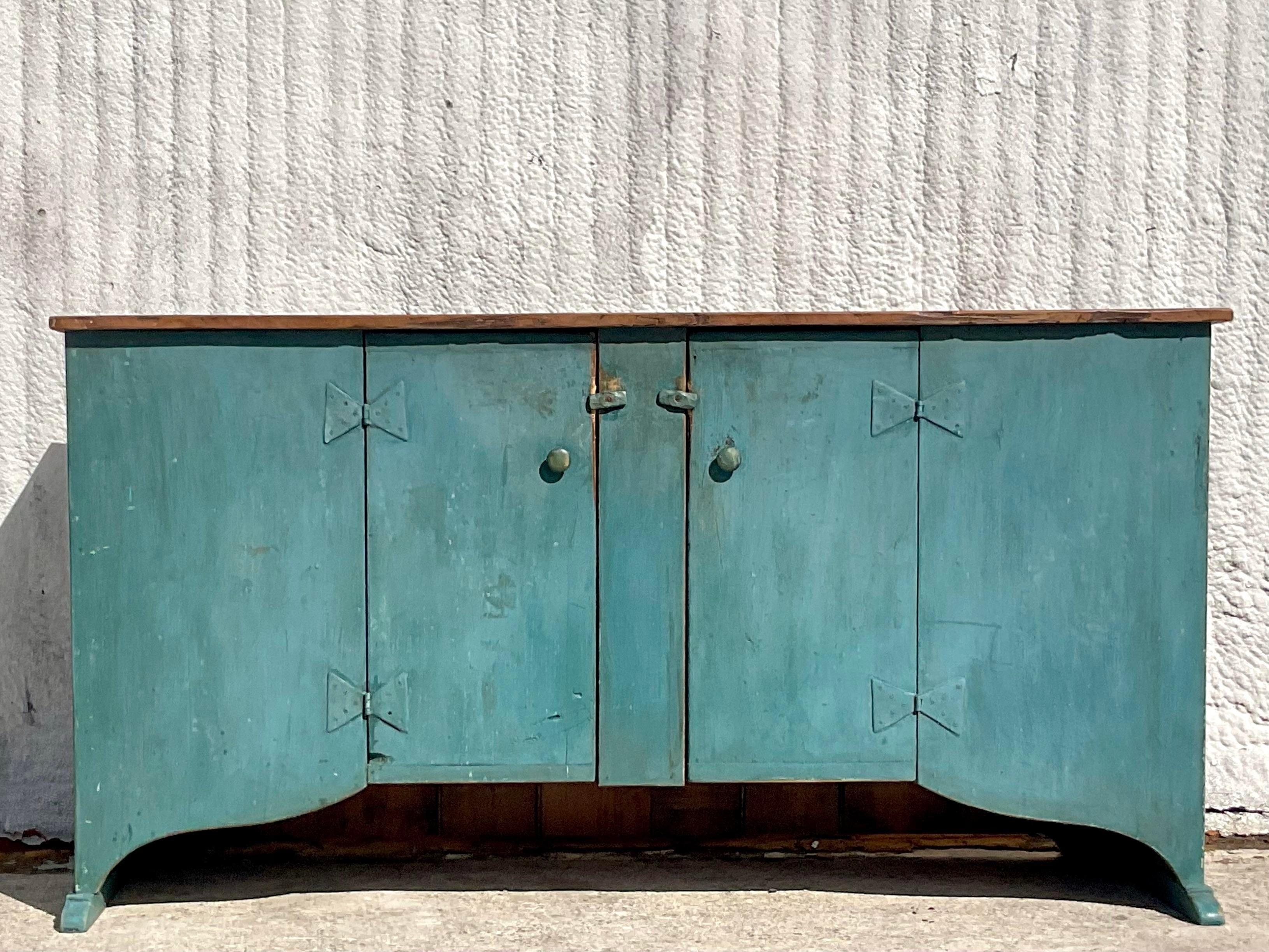 Late 20th Century Vintage Primitive Patinated Display Hutch 4