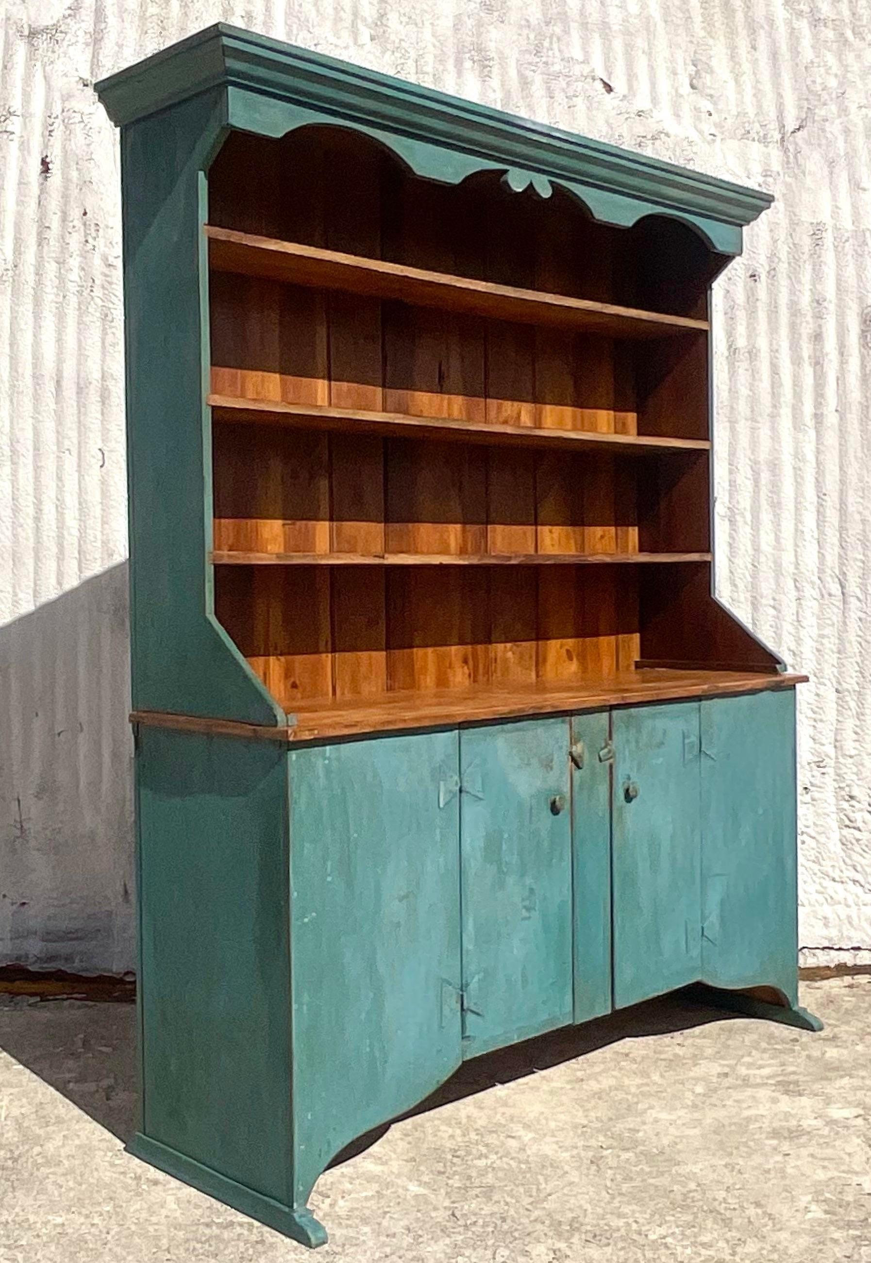 Late 20th Century Vintage Primitive Patinated Display Hutch 8