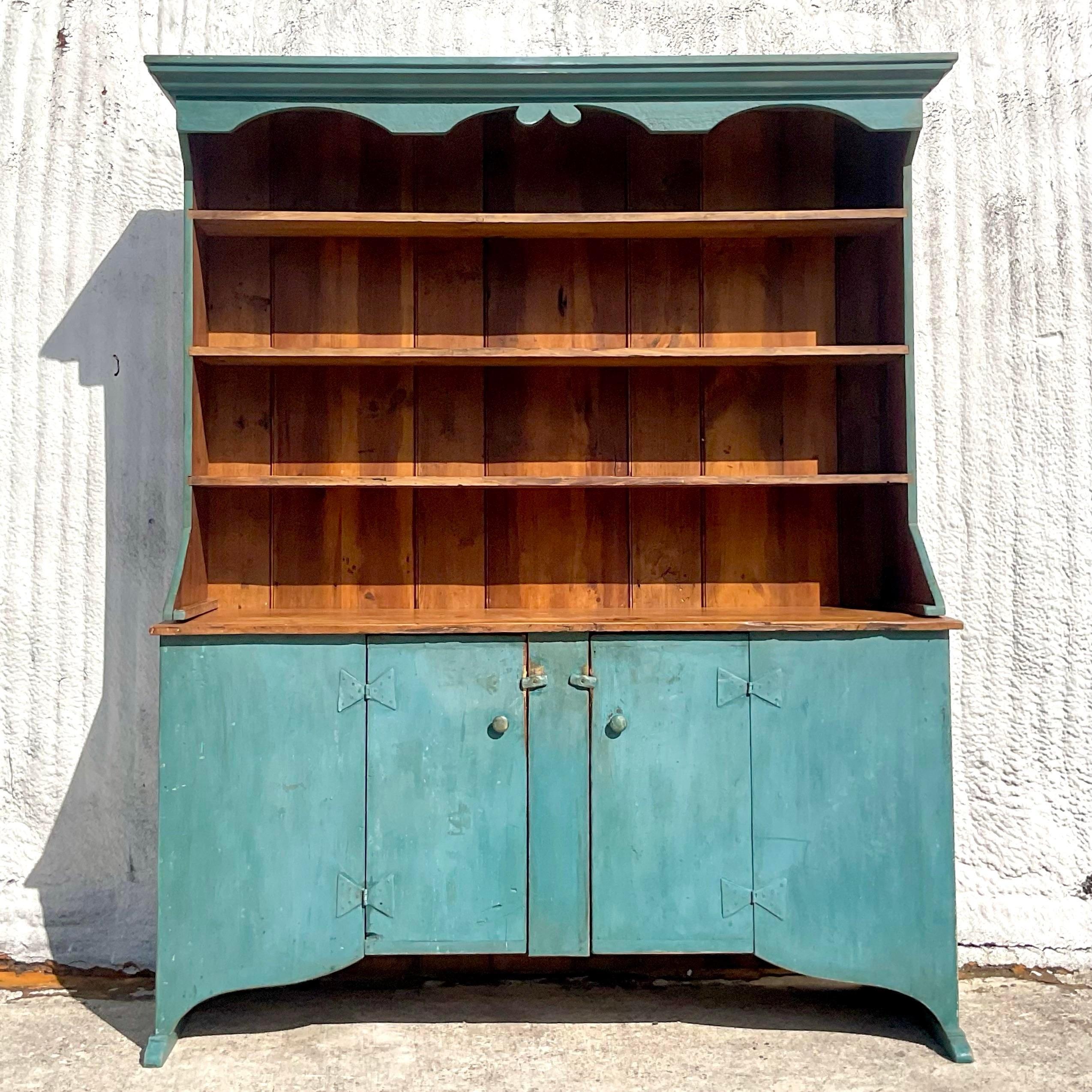 Late 20th Century Vintage Primitive Patinated Display Hutch 9