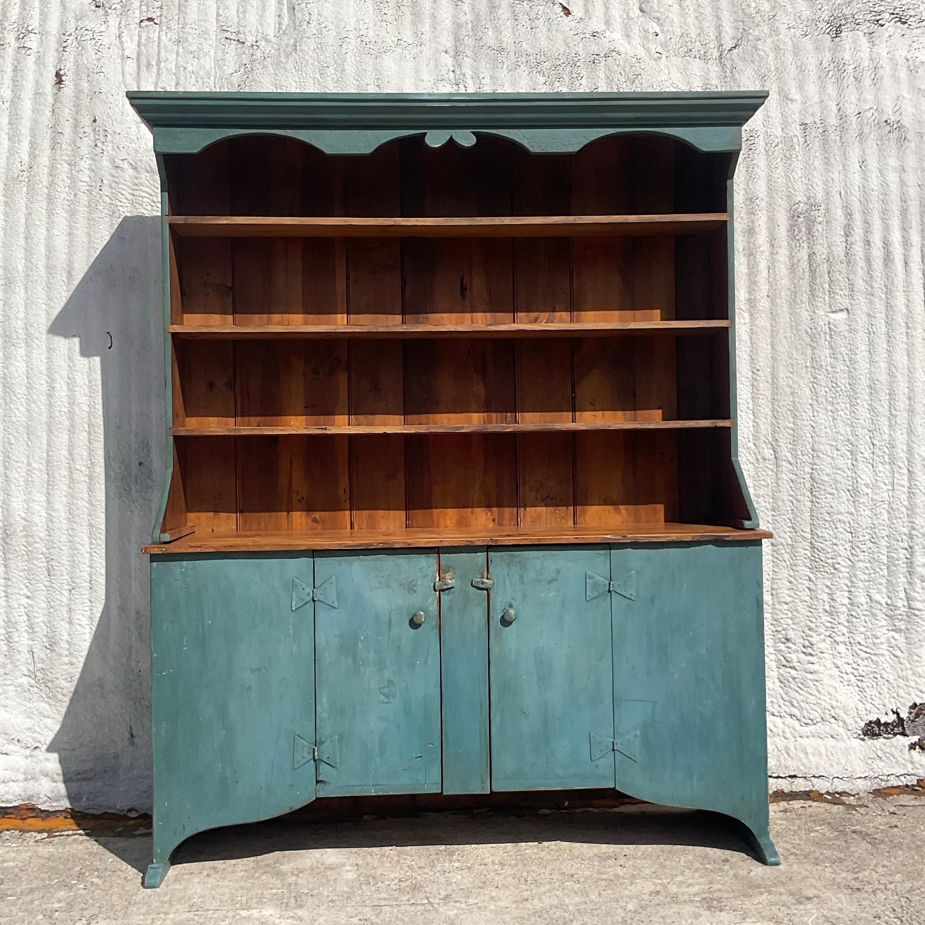 Late 20th Century Vintage Primitive Patinated Display Hutch 14
