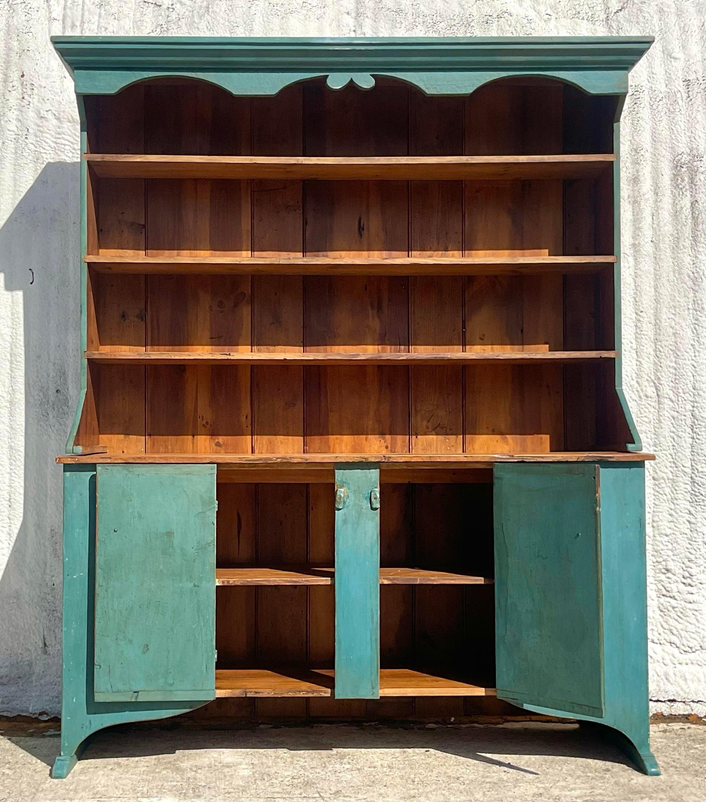 Late 20th Century Vintage Primitive Patinated Display Hutch In Good Condition In west palm beach, FL