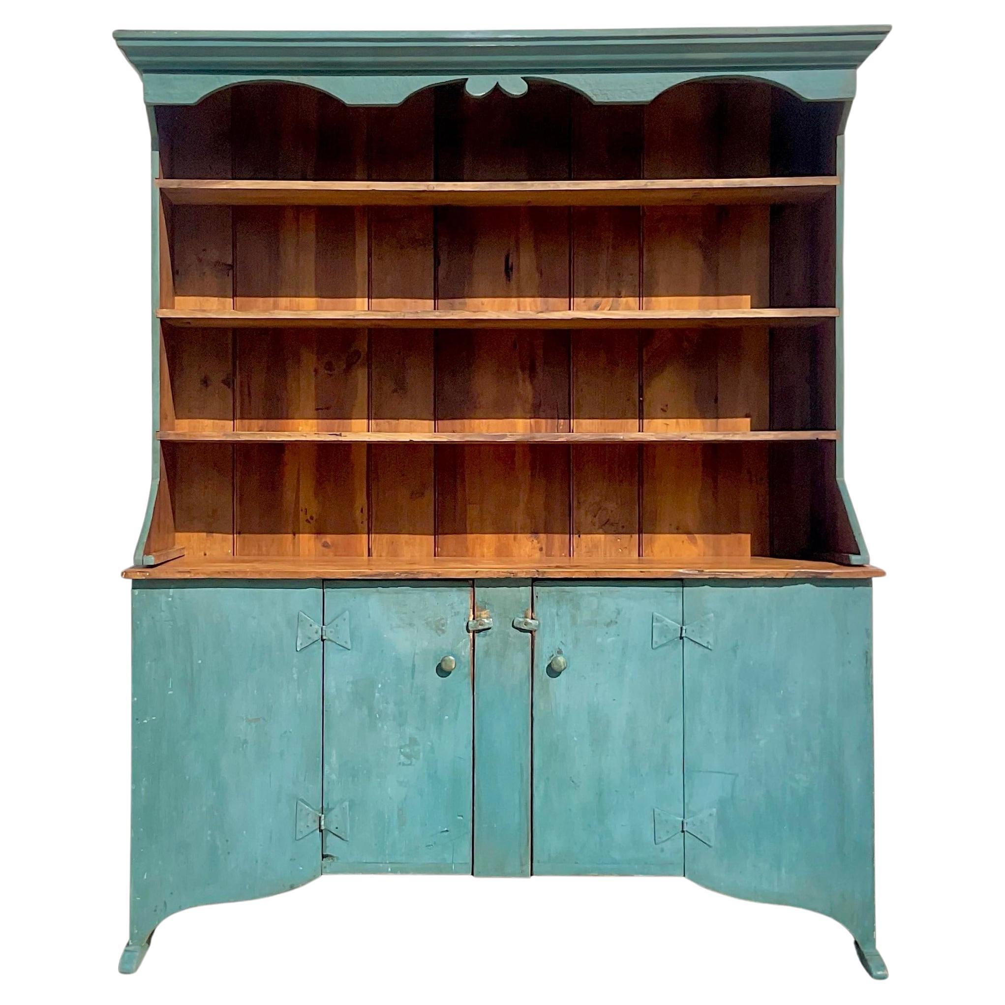 Late 20th Century Vintage Primitive Patinated Display Hutch