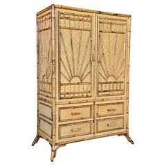 Late 20th Century Vintage Rattan and Bamboo Commode Chest of of Drawers