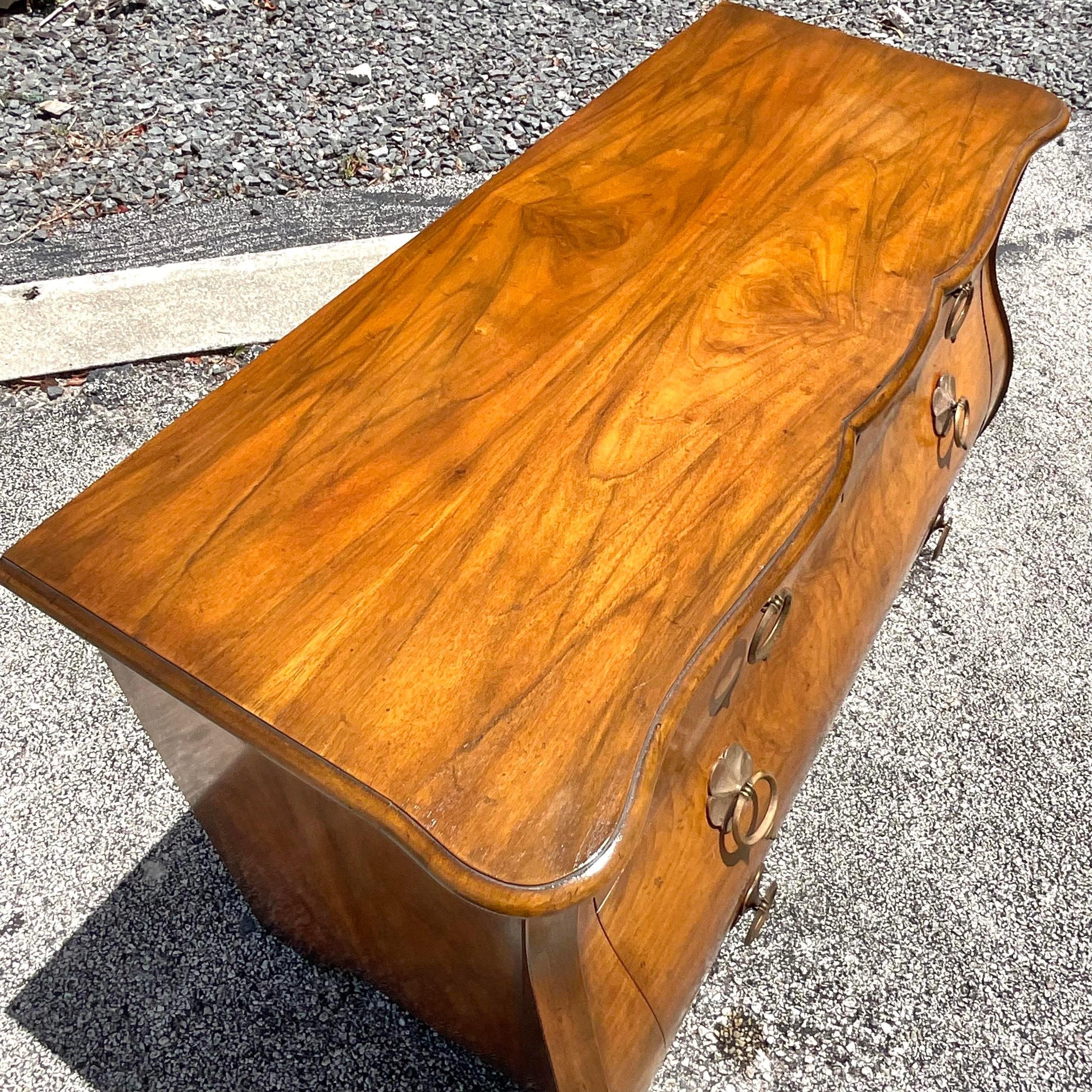 Late 20th Century Vintage Regency Baker Collectors Edition Burl Wood Bombe Chest For Sale 2
