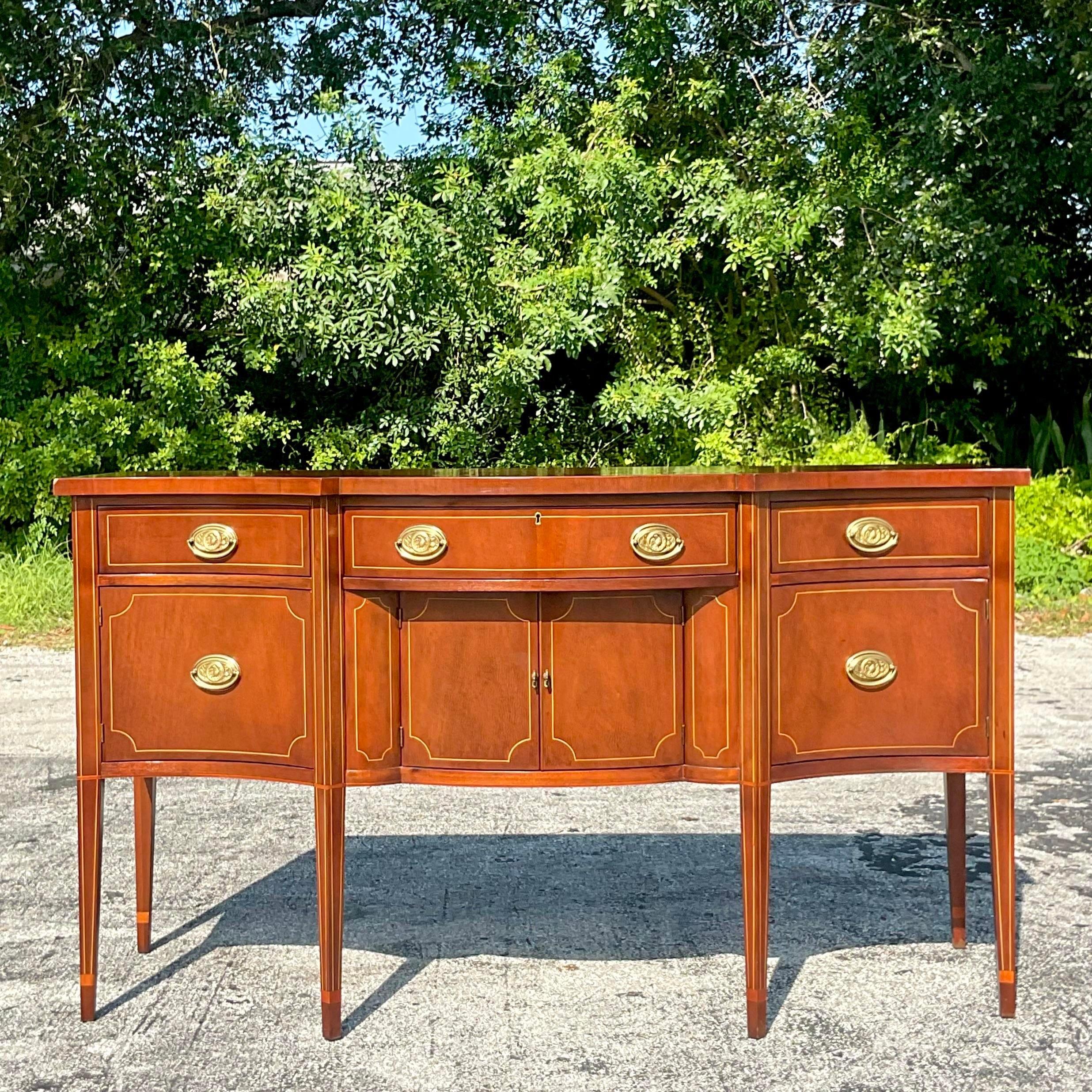 Late 20th Century Vintage Regency Baker Hepplewhite Mahogany Sideboard In Good Condition For Sale In west palm beach, FL