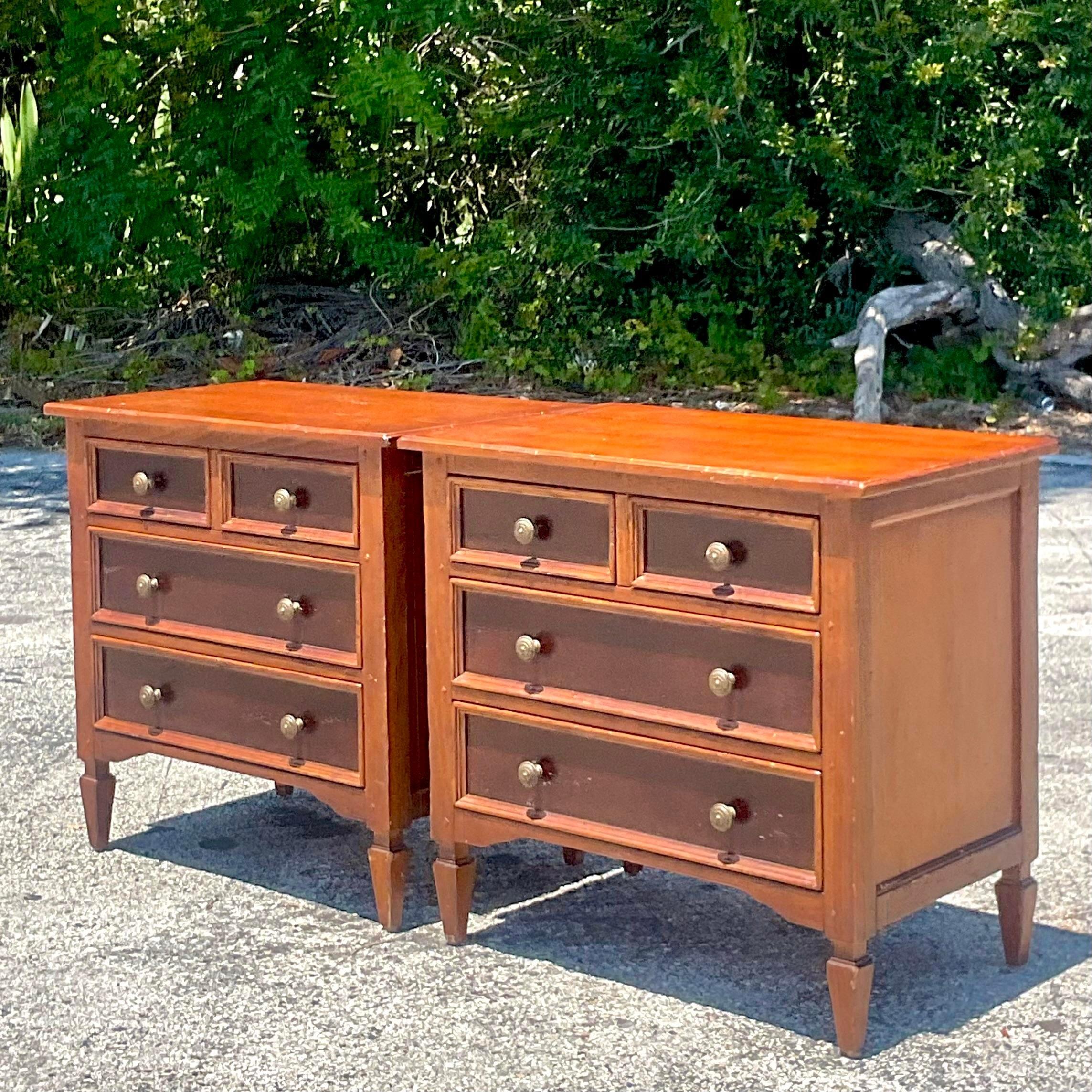 American Late 20th Century Vintage Regency Baker Milling Road Nightstands - a Pair For Sale