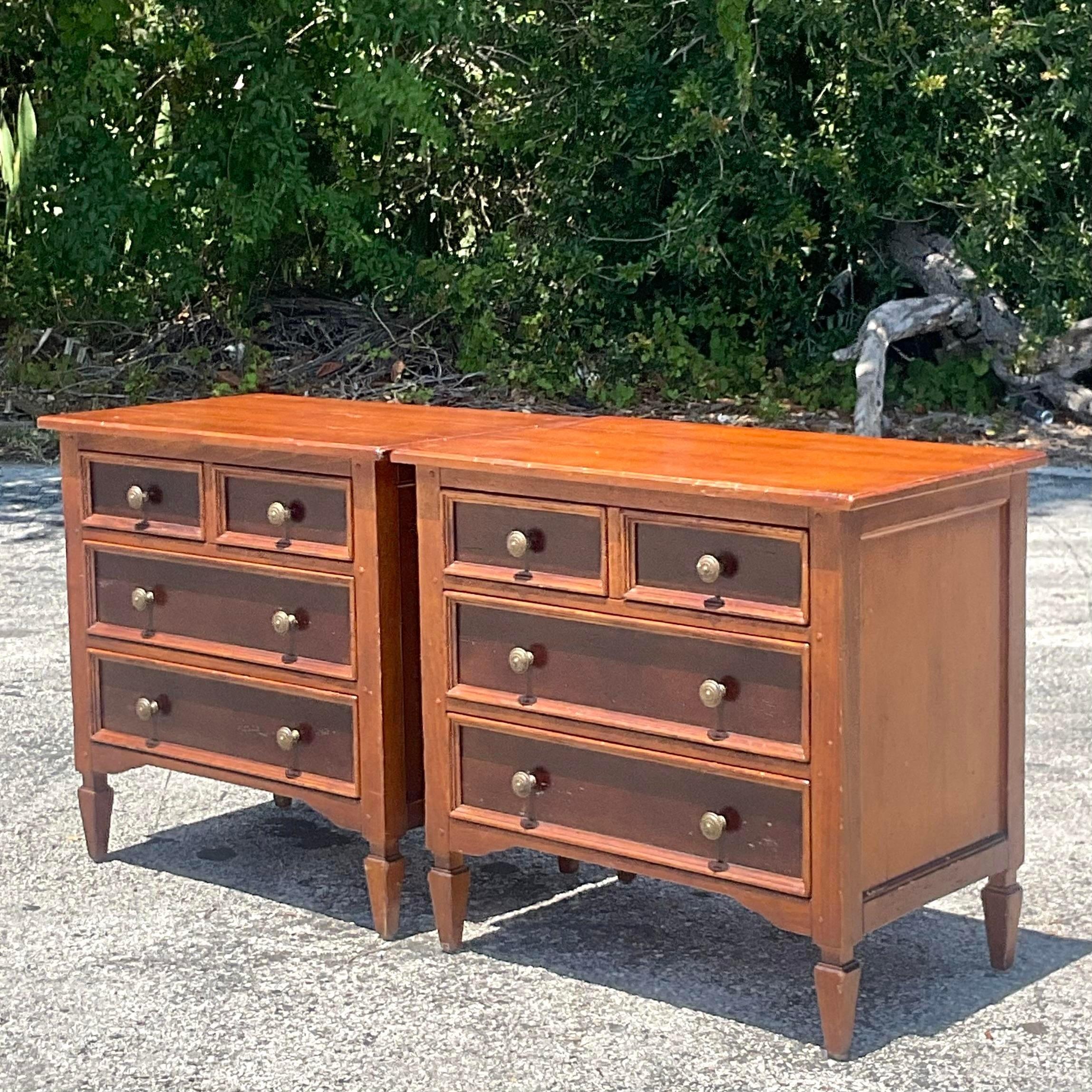 Late 20th Century Vintage Regency Baker Milling Road Nightstands - a Pair In Good Condition For Sale In west palm beach, FL