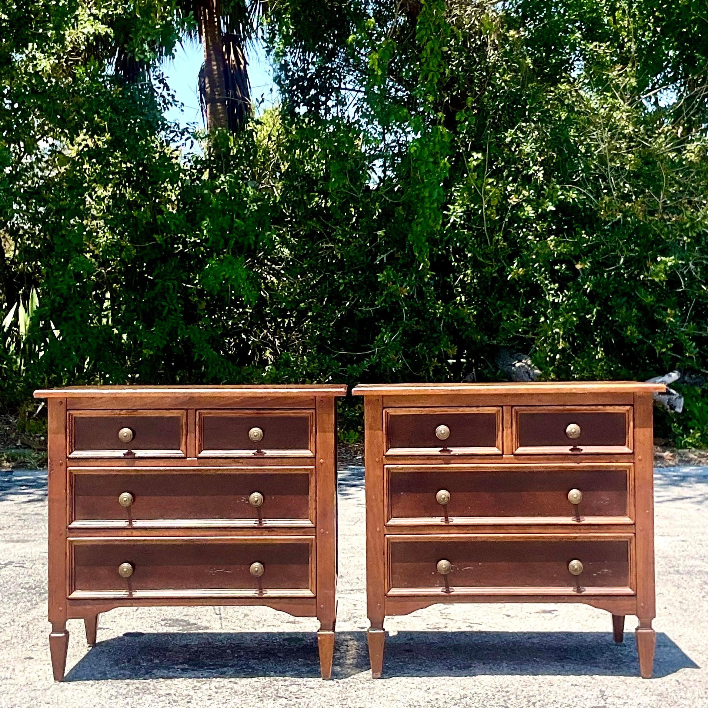 Metal Late 20th Century Vintage Regency Baker Milling Road Nightstands - a Pair