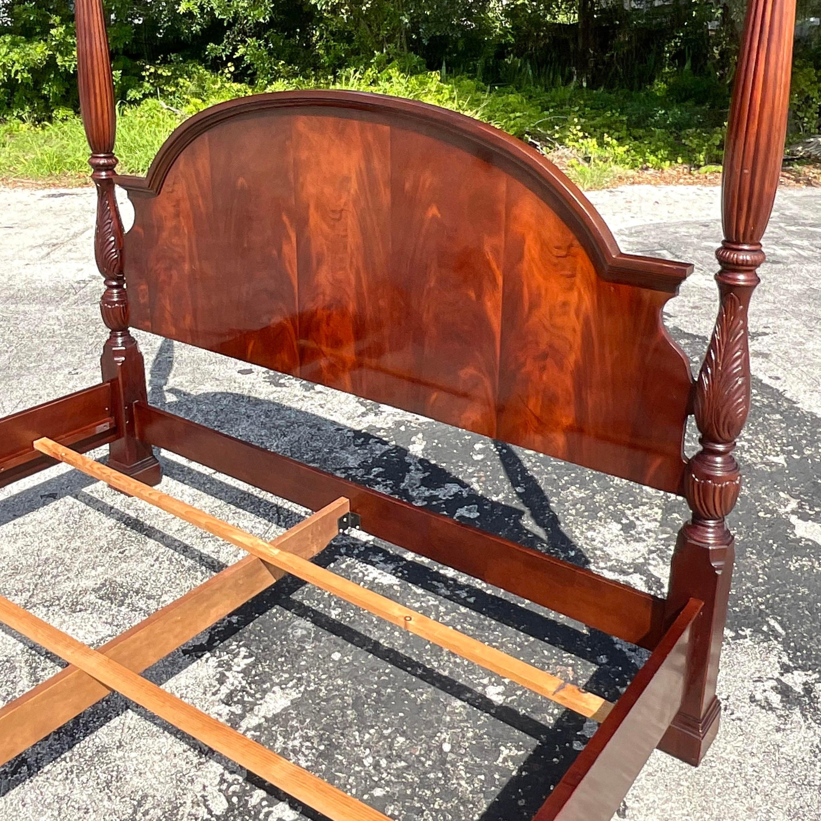 Late 20th Century Vintage Regency Bernhardt Flame Mahogany King Four Poster Bed In Good Condition For Sale In west palm beach, FL