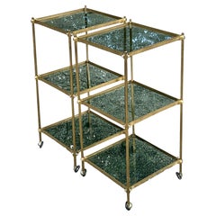 Late 20th Century Vintage Regency Brass and Smoked Glass Side Tables - a Pair