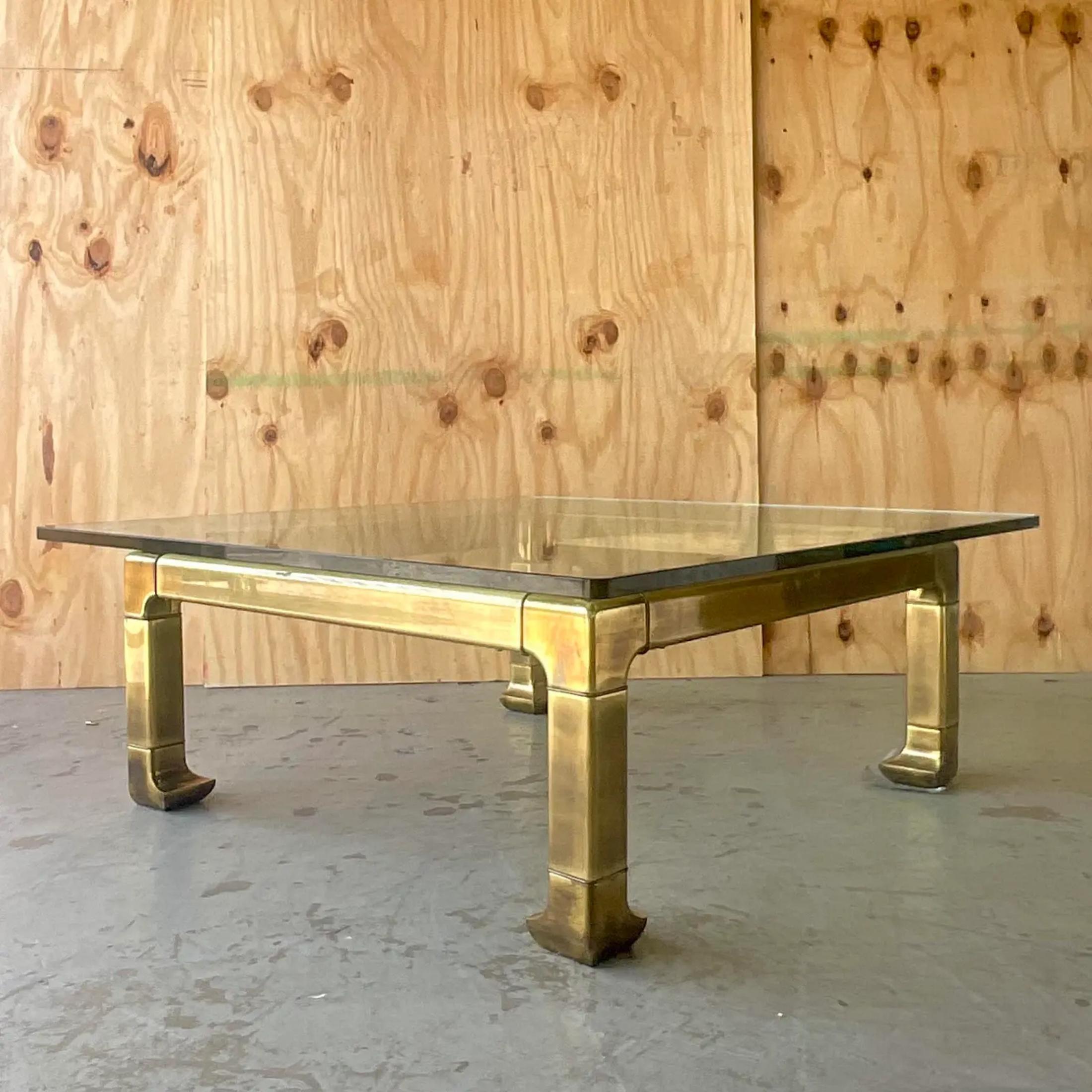 American Late 20th Century Vintage Regency Brass Coffee Table After Mastercraft For Sale