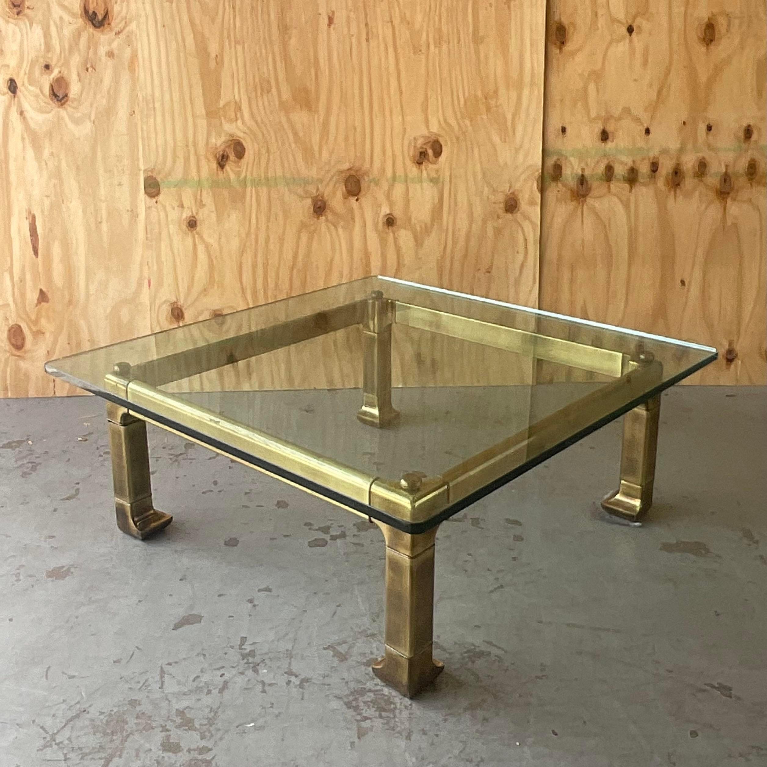Late 20th Century Vintage Regency Brass Coffee Table After Mastercraft For Sale 1