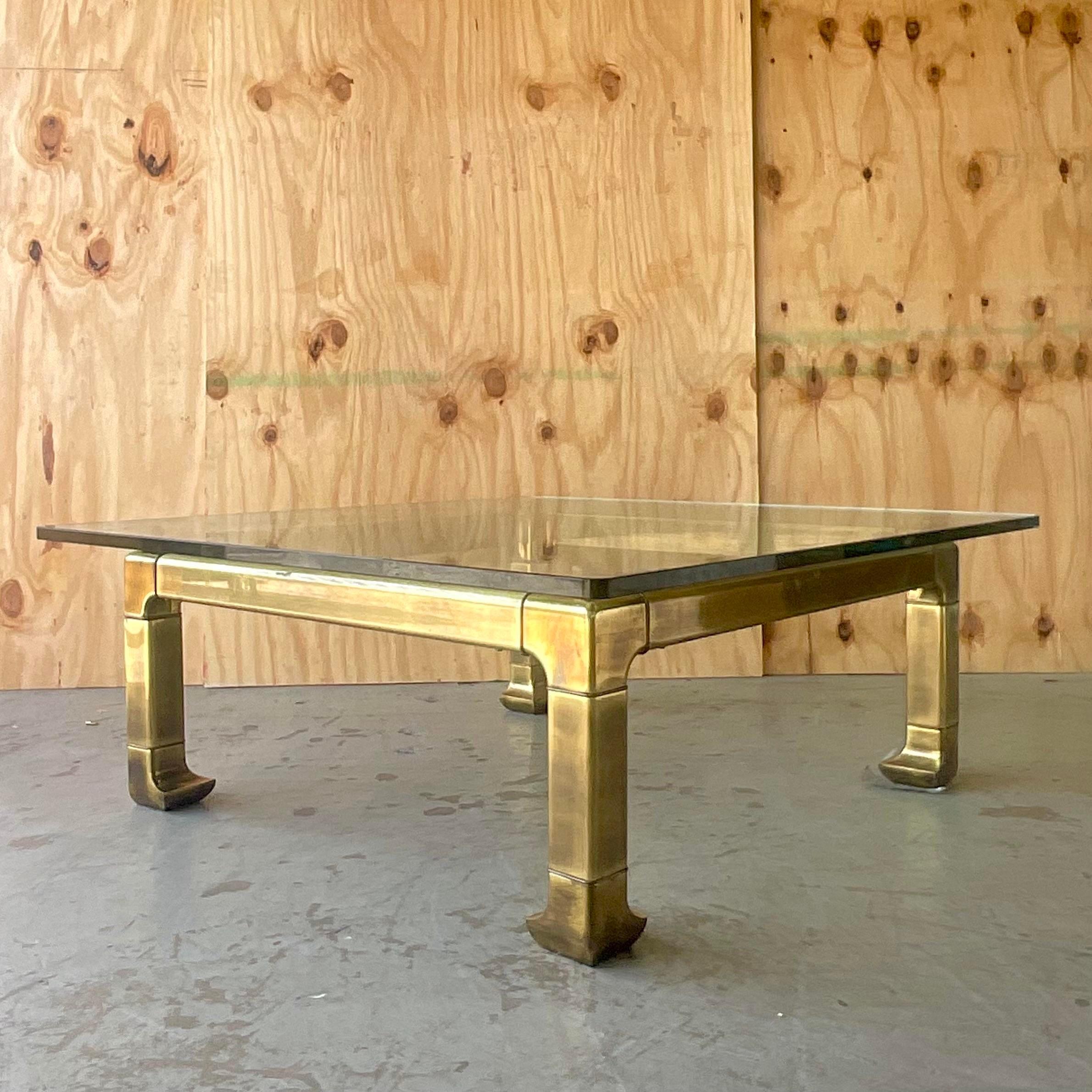 Late 20th Century Vintage Regency Brass Coffee Table After Mastercraft For Sale 2