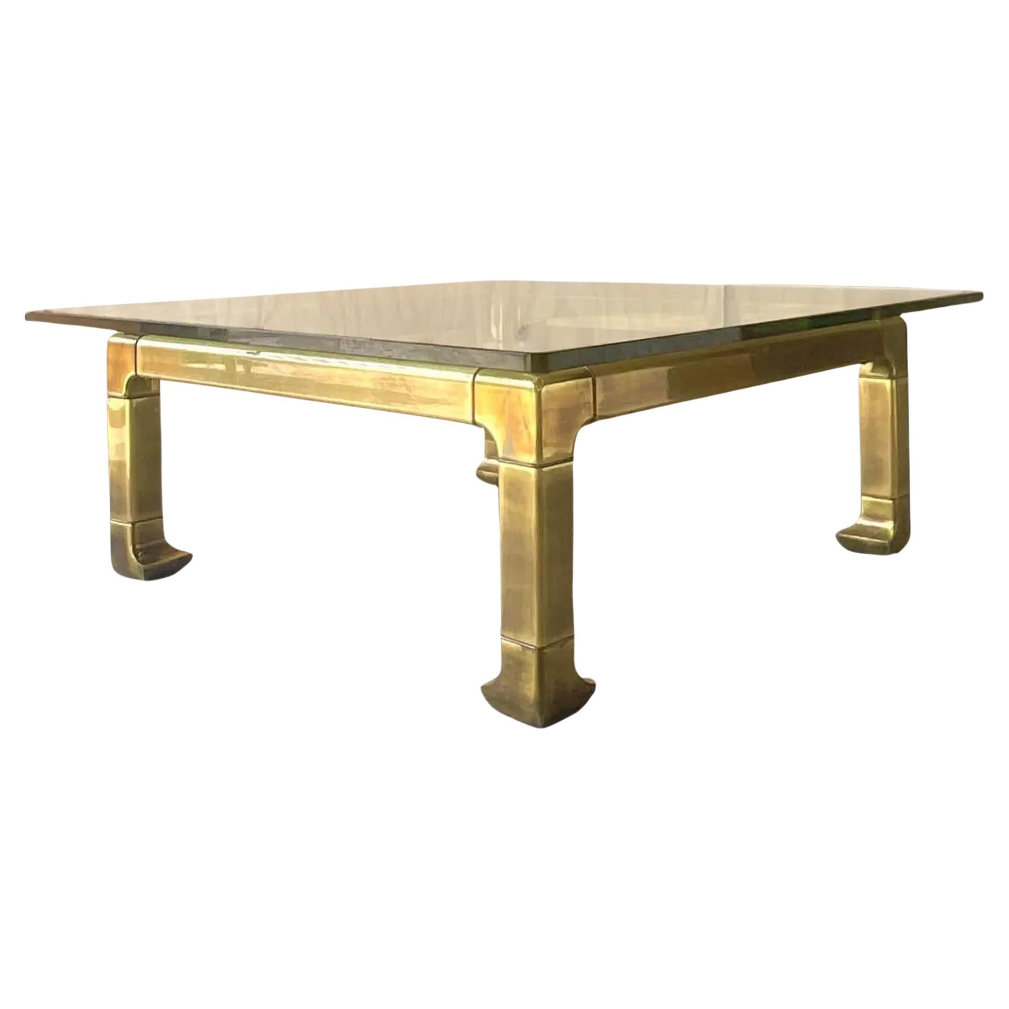 Late 20th Century Vintage Regency Brass Coffee Table After Mastercraft For Sale