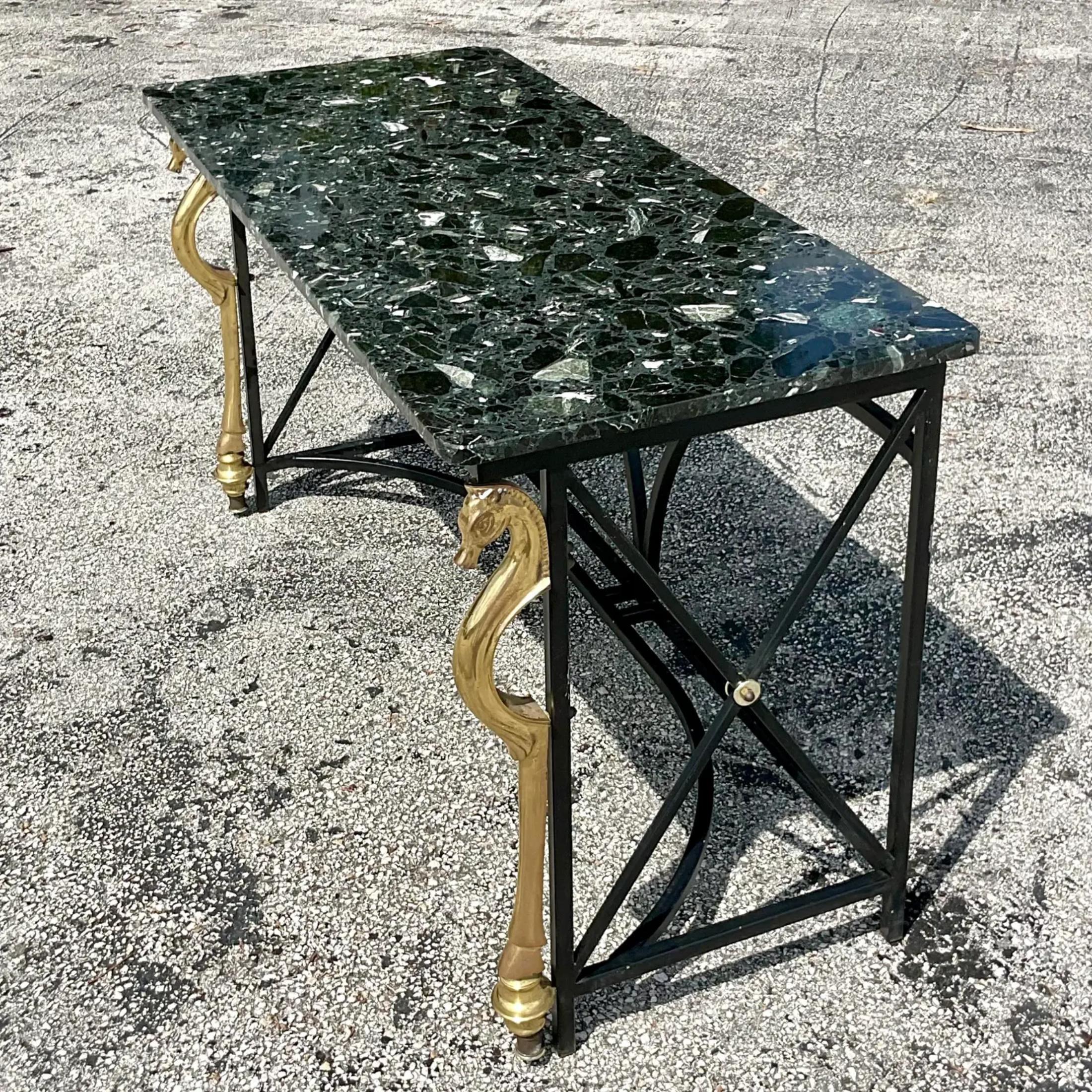 Late 20th Century Vintage Regency Brass Horse Console Table For Sale 1