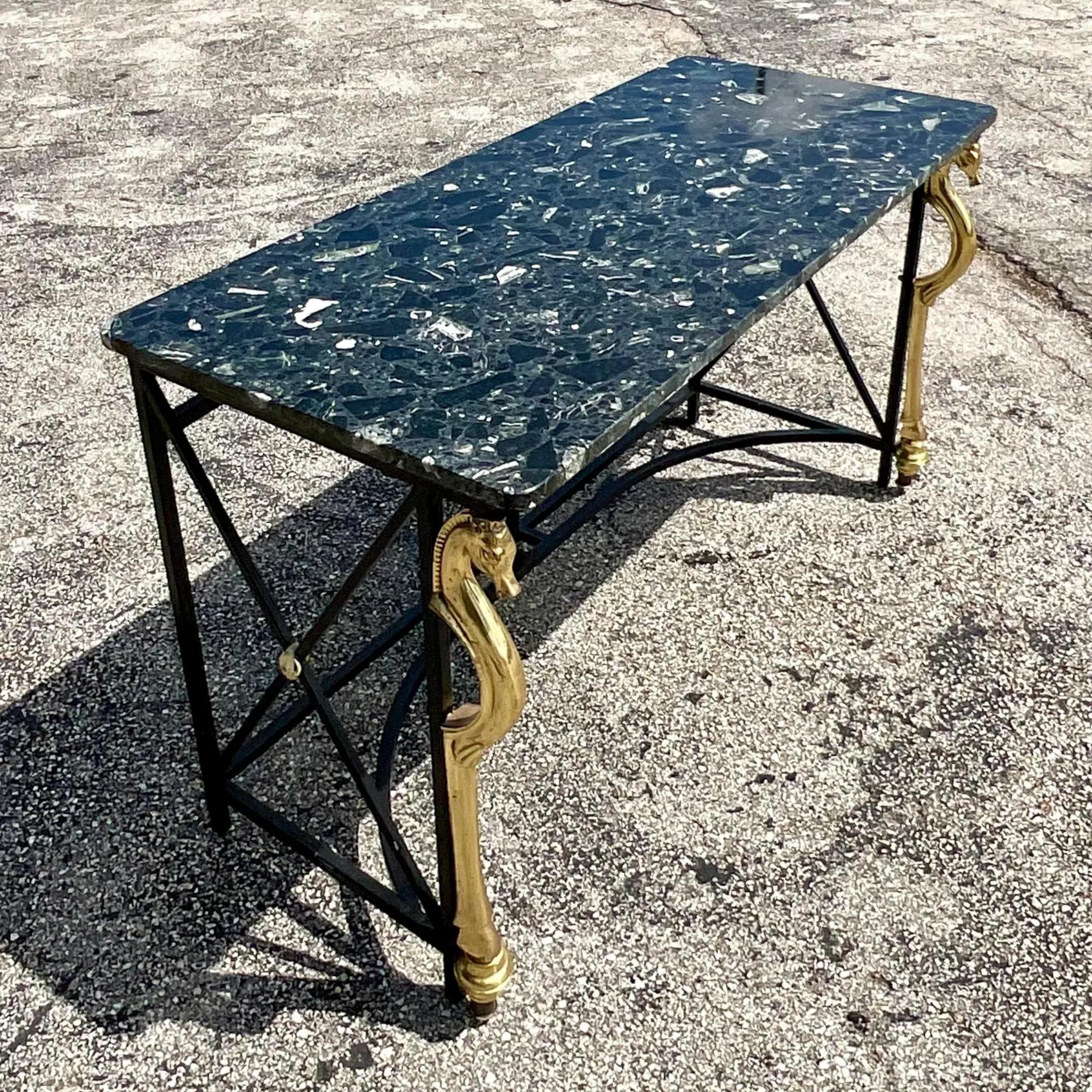 Late 20th Century Vintage Regency Brass Horse Console Table For Sale 2