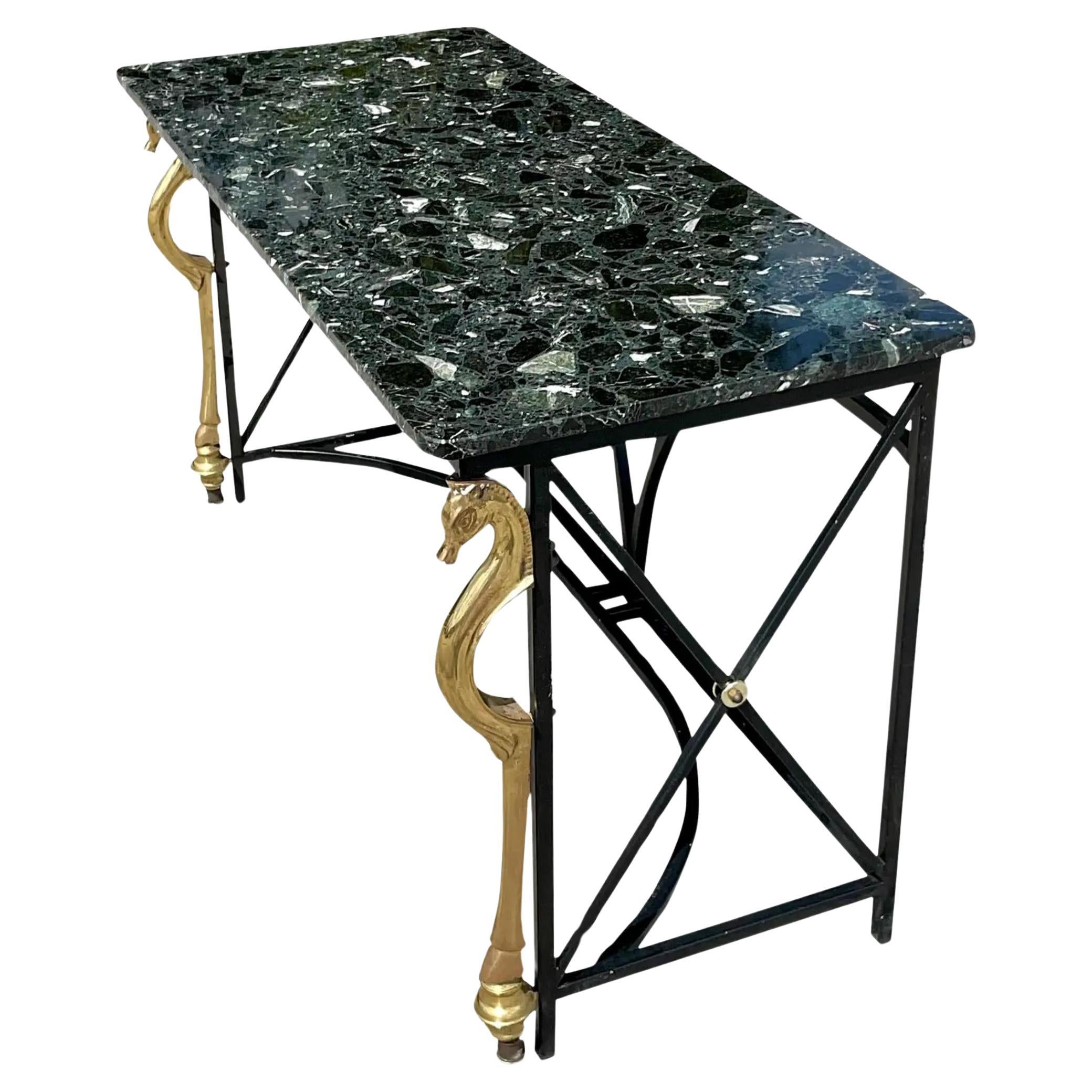 Late 20th Century Vintage Regency Brass Horse Console Table For Sale