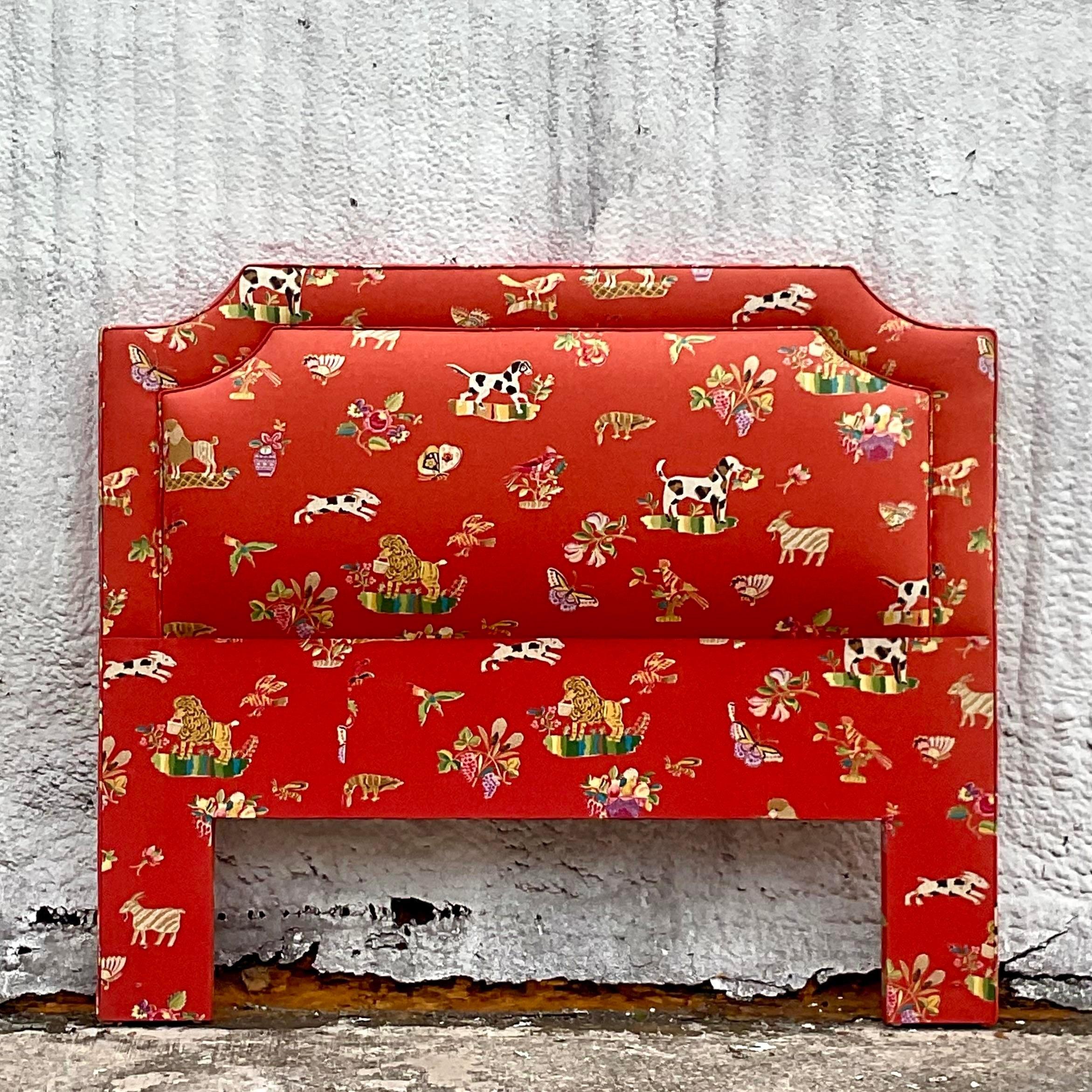 Late 20th Century Vintage Regency Brunschwig and Fils “Animalia” Full Headboard For Sale 3