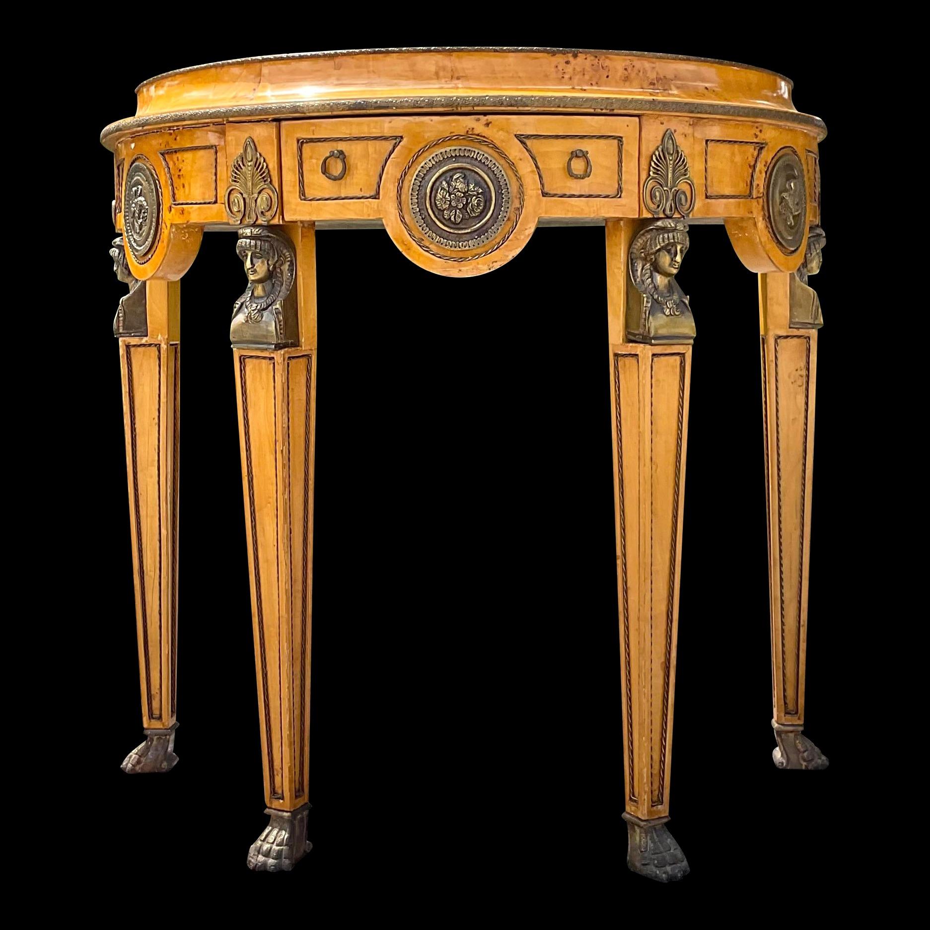 Late 20th Century Vintage Regency Burl and Ormolu Demilune Console Table For Sale 4