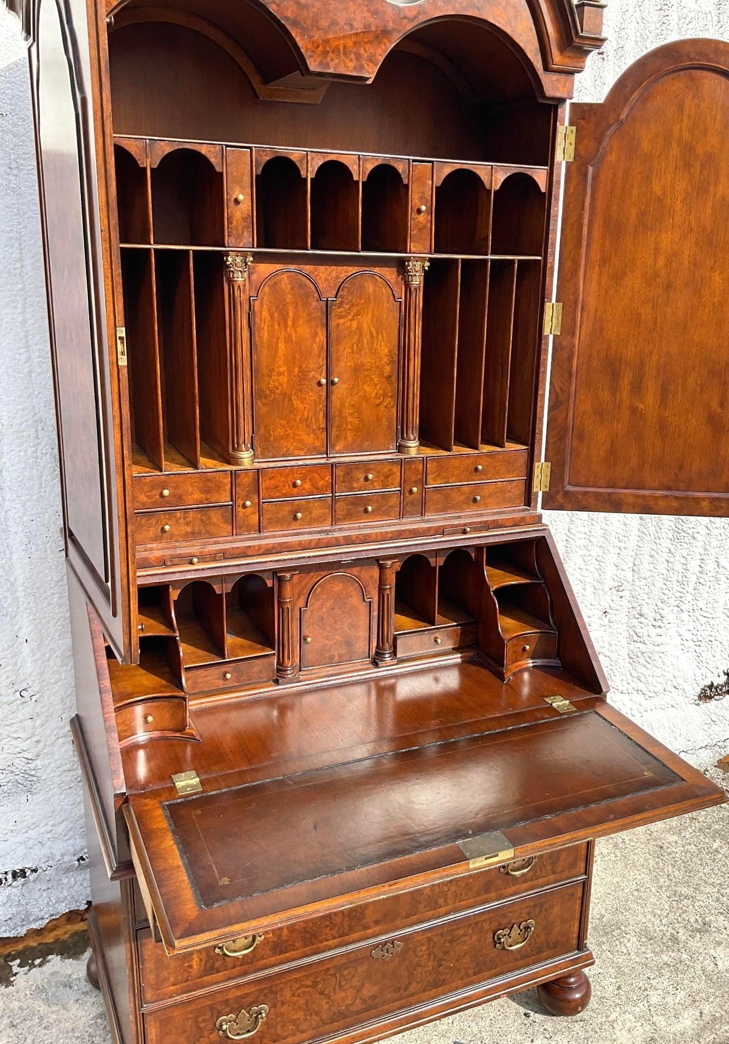 American Late 20th Century Vintage Regency Burl Wood Secretary Desk For Sale