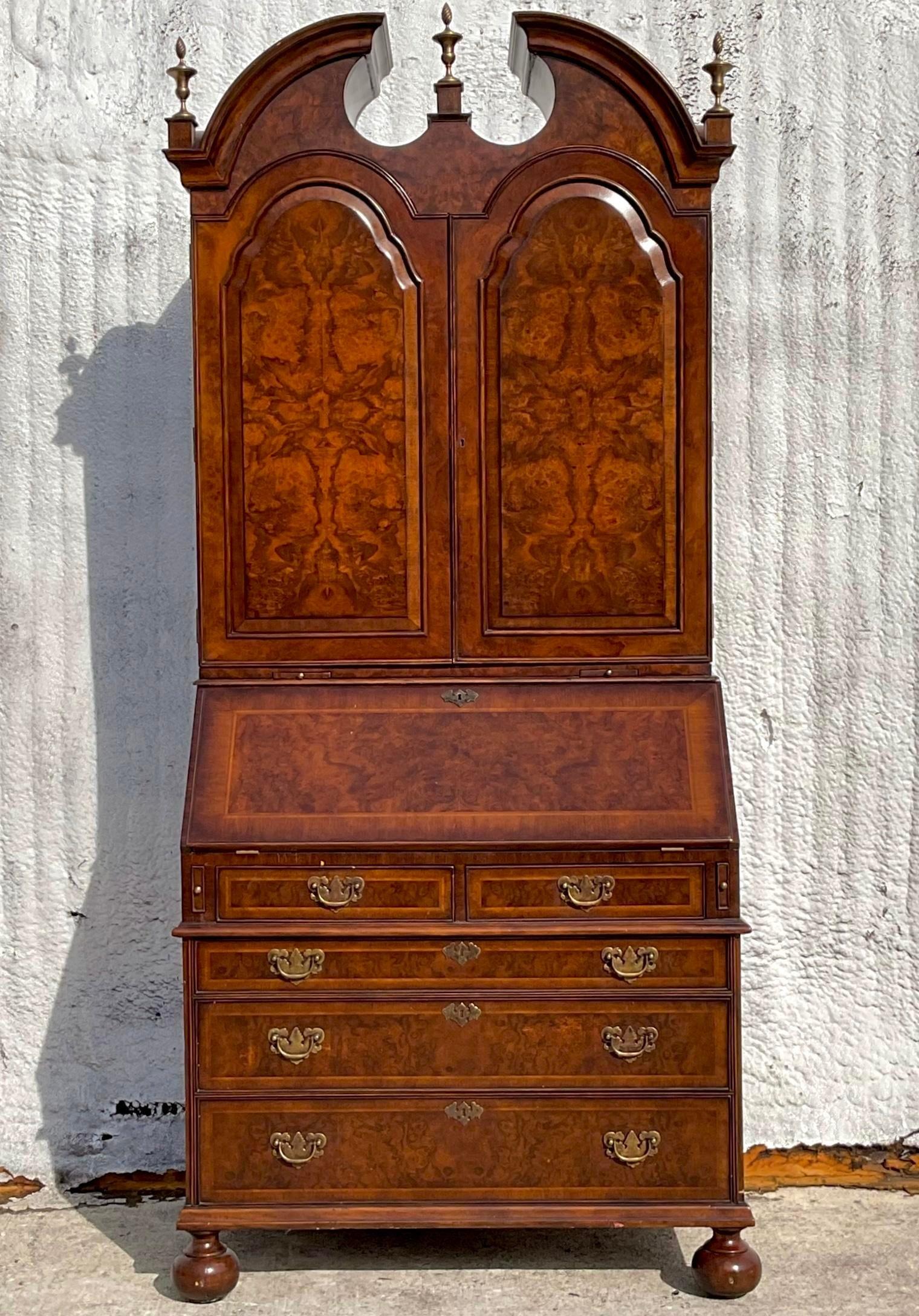 19th Century Late 20th Century Vintage Regency Burl Wood Secretary Desk For Sale