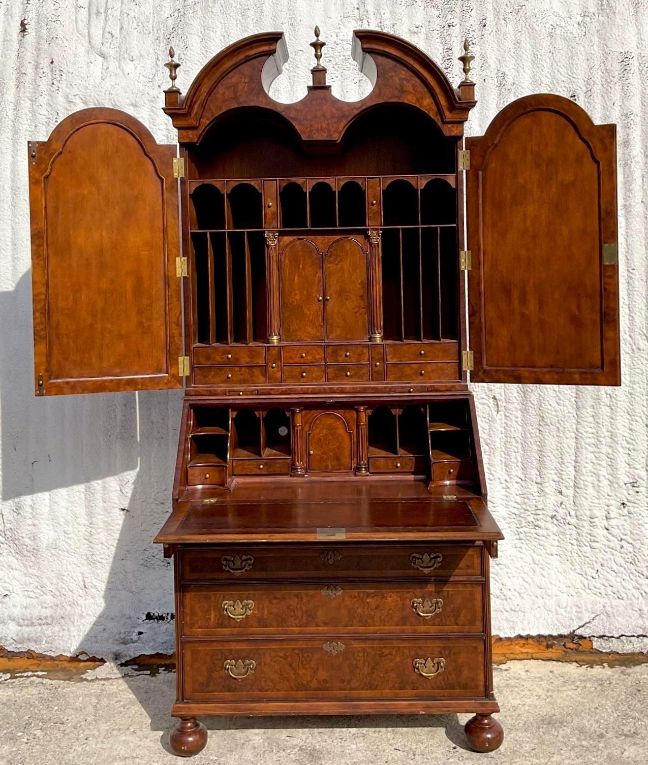 Late 20th Century Vintage Regency Burl Wood Secretary Desk For Sale 1