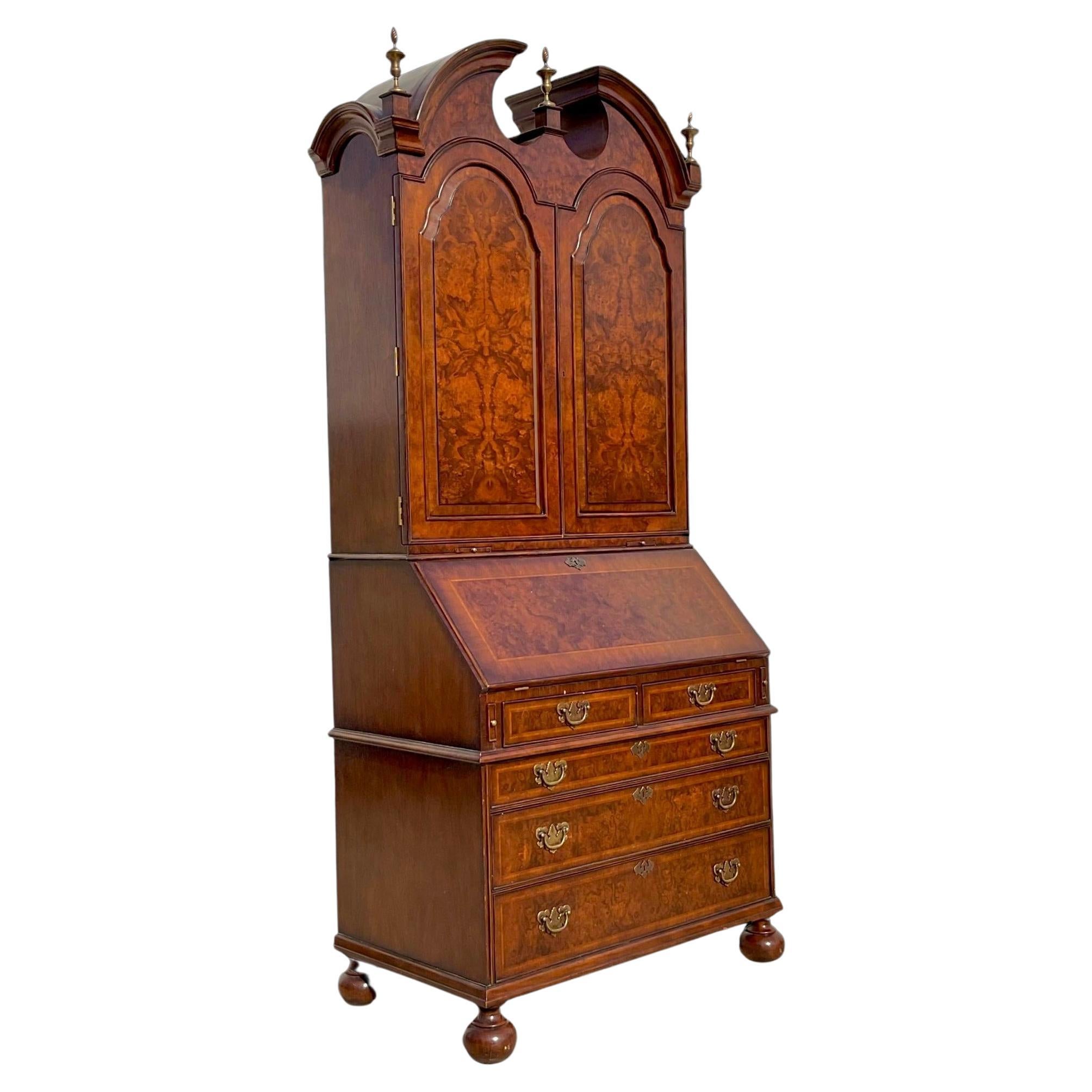 Late 20th Century Vintage Regency Burl Wood Secretary Desk For Sale