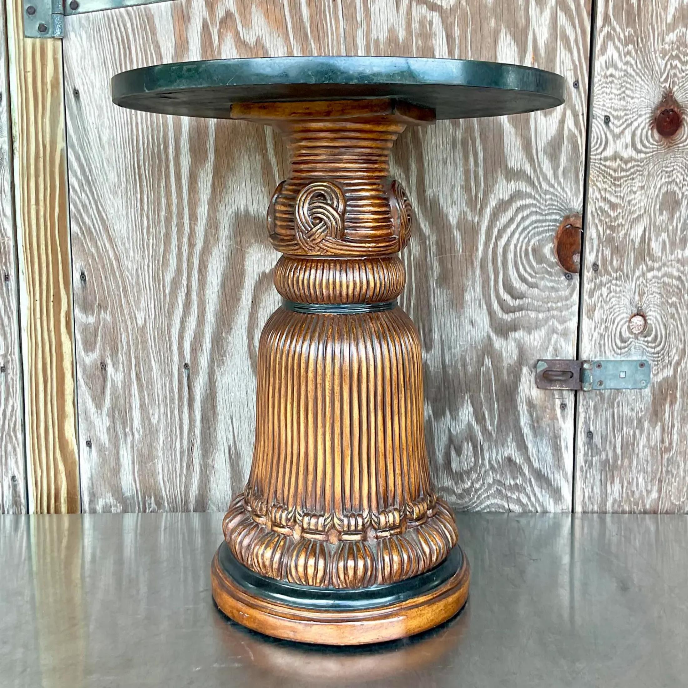 American Late 20th Century Vintage Regency Carved Tassel Side Table For Sale