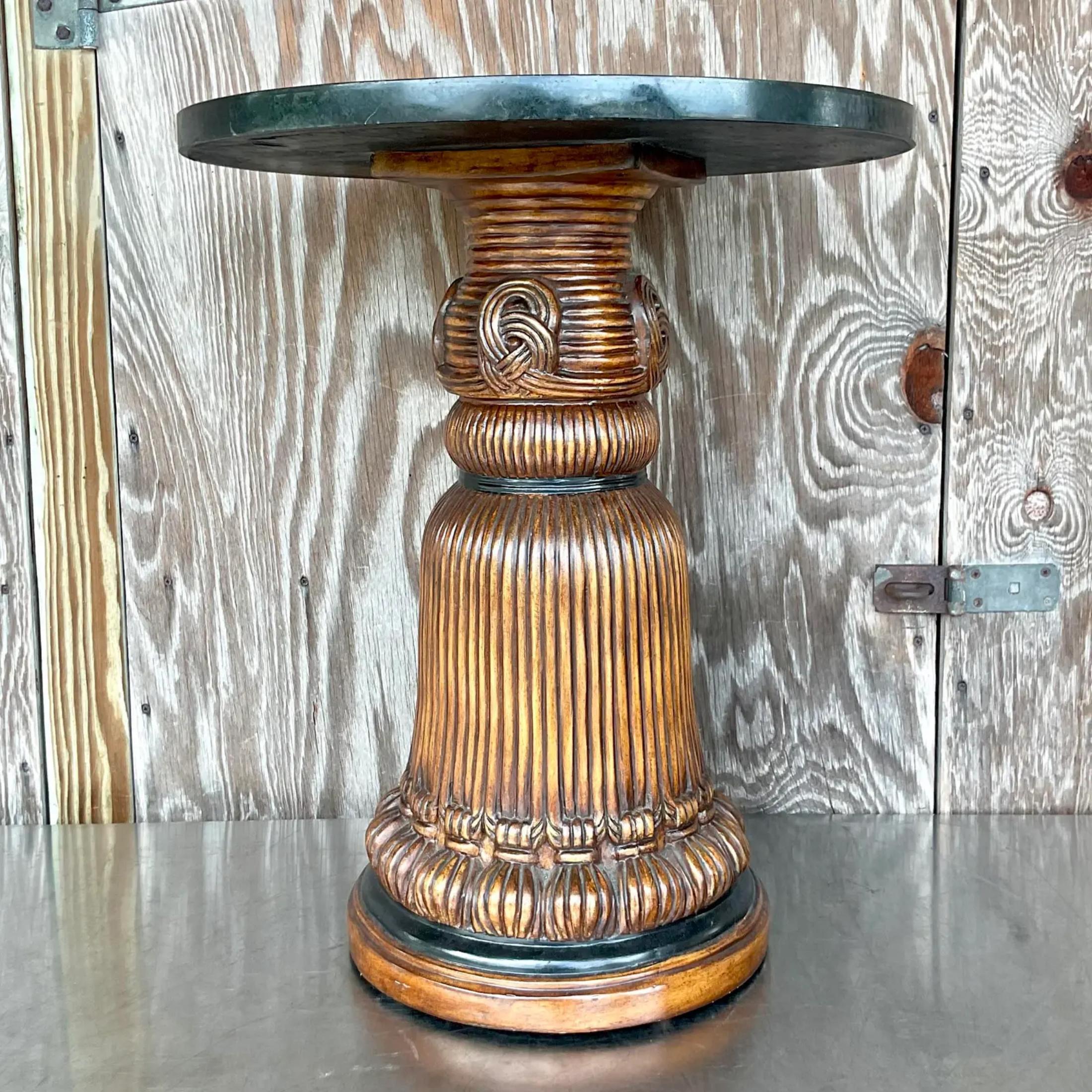Late 20th Century Vintage Regency Carved Tassel Side Table In Good Condition For Sale In west palm beach, FL