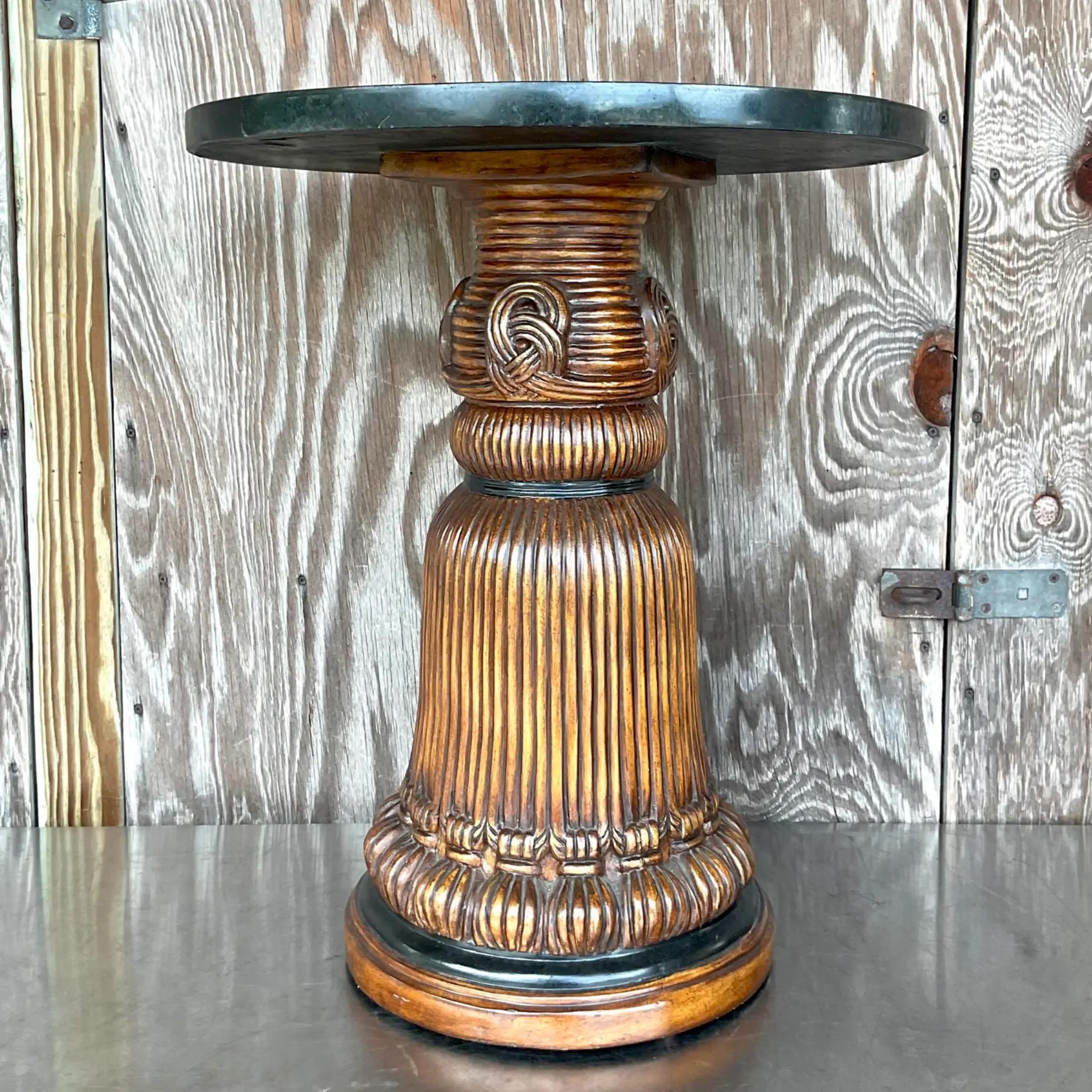 Late 20th Century Vintage Regency Carved Tassel Side Table For Sale 1