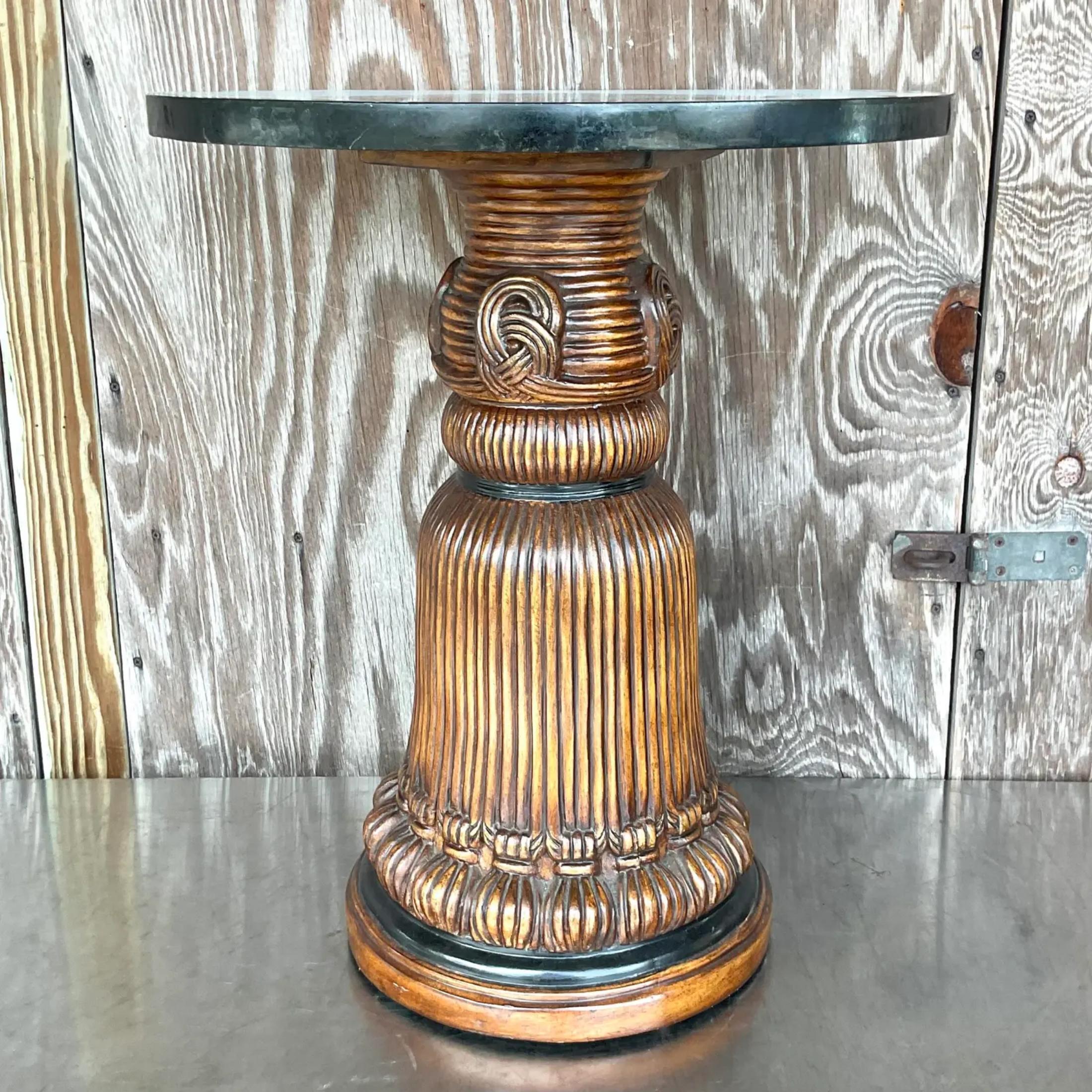 Late 20th Century Vintage Regency Carved Tassel Side Table For Sale 2