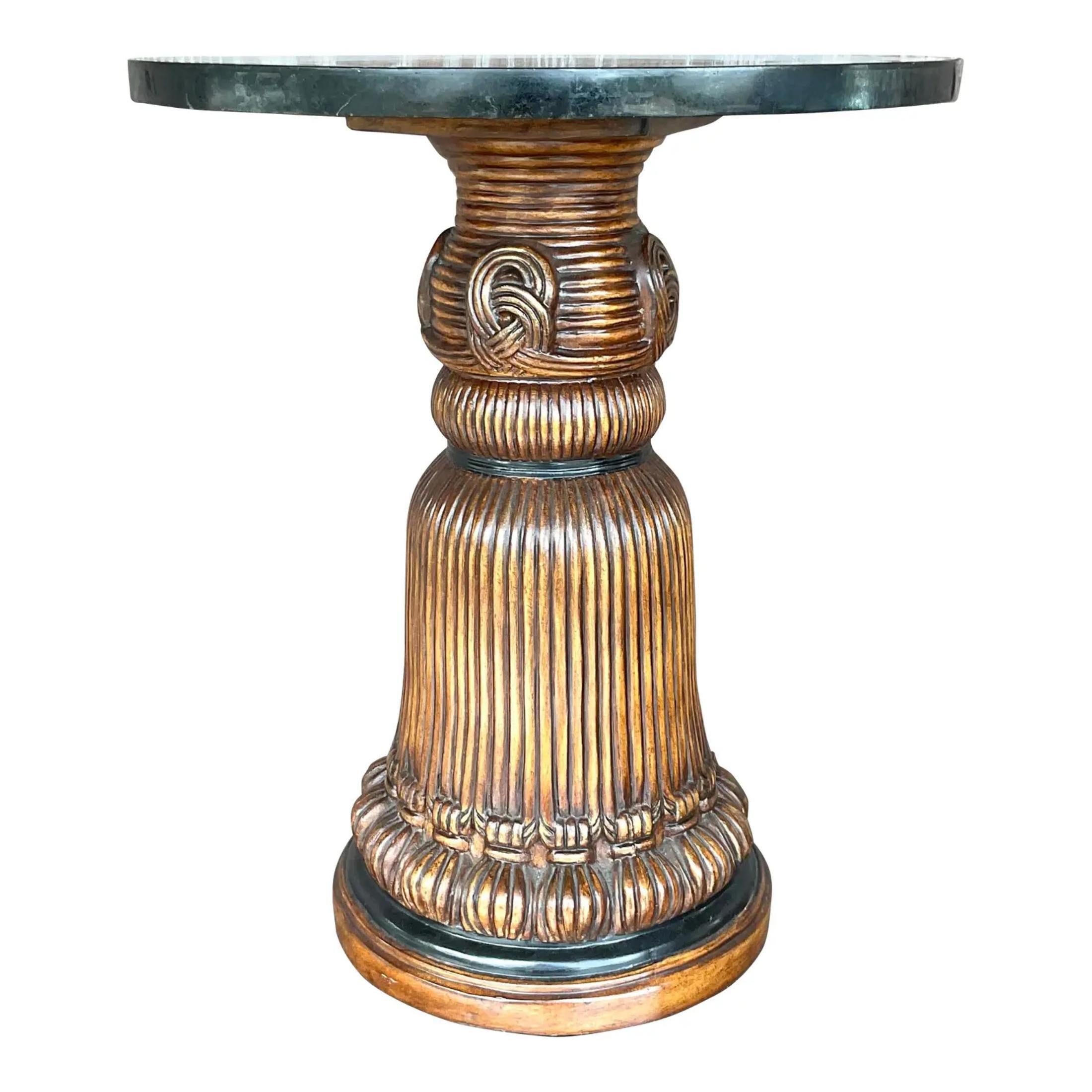 Late 20th Century Vintage Regency Carved Tassel Side Table For Sale