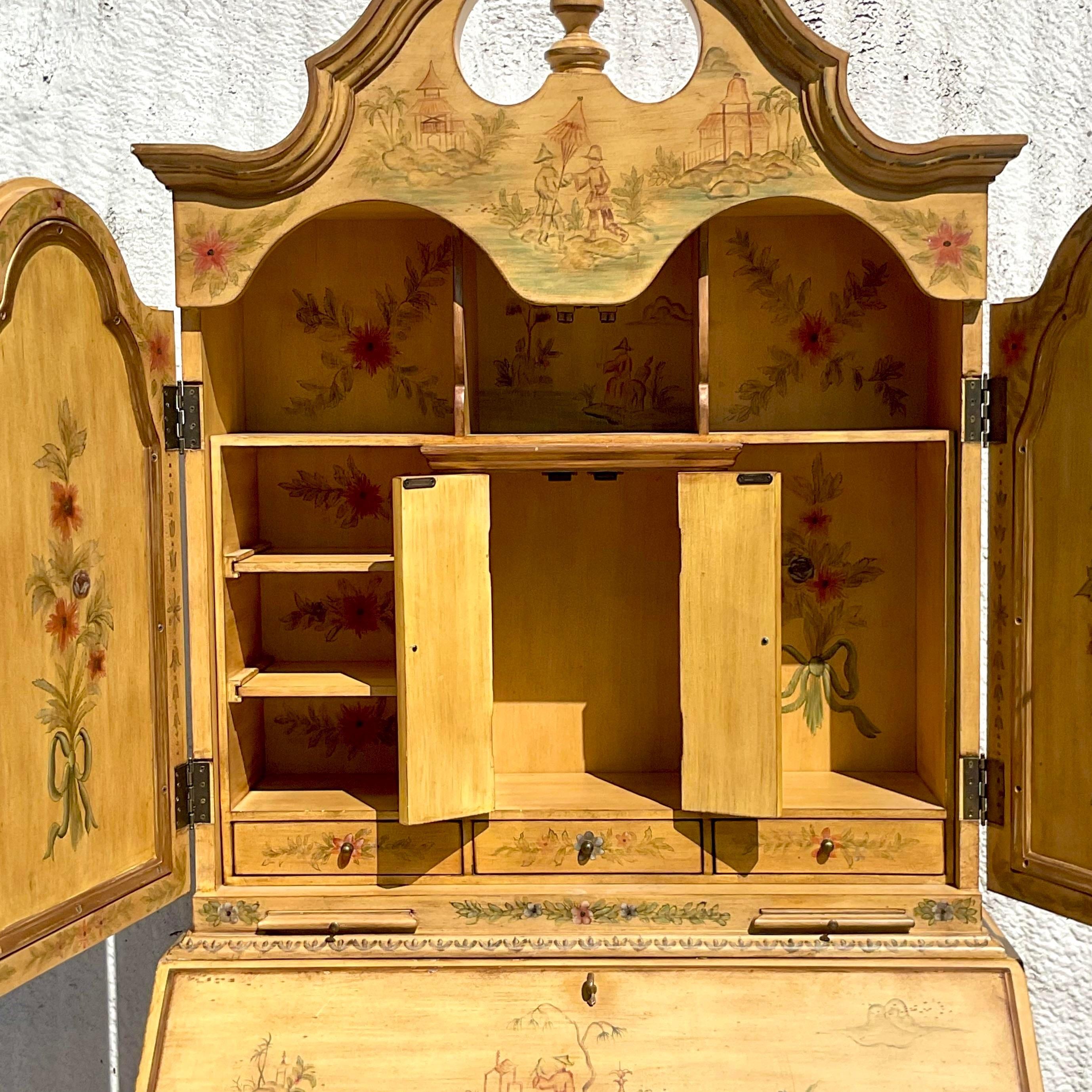 Late 20th Century Vintage Regency Chinoiserie Mirrored Secretary Desk For Sale 7