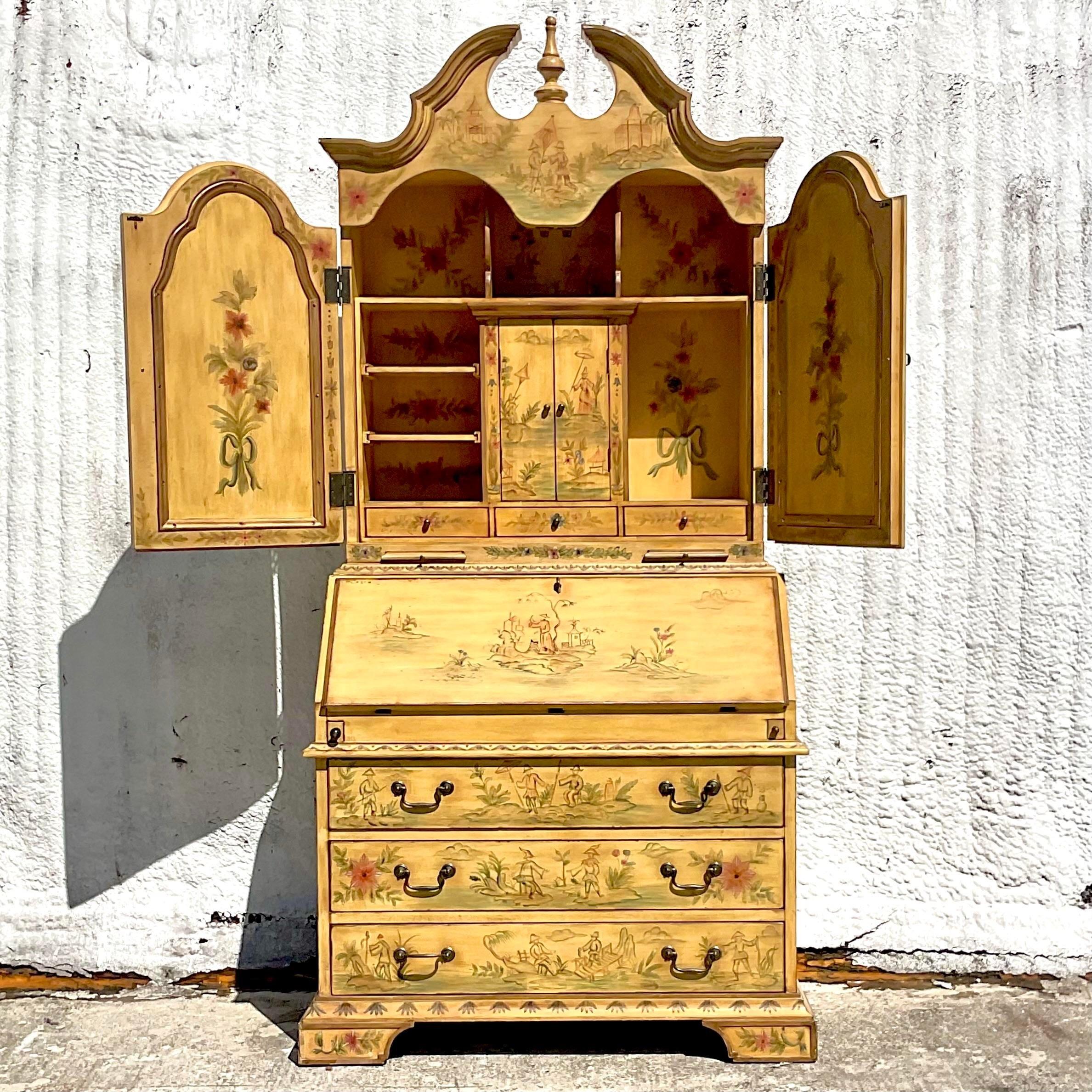 Late 20th Century Vintage Regency Chinoiserie Mirrored Secretary Desk For Sale 8