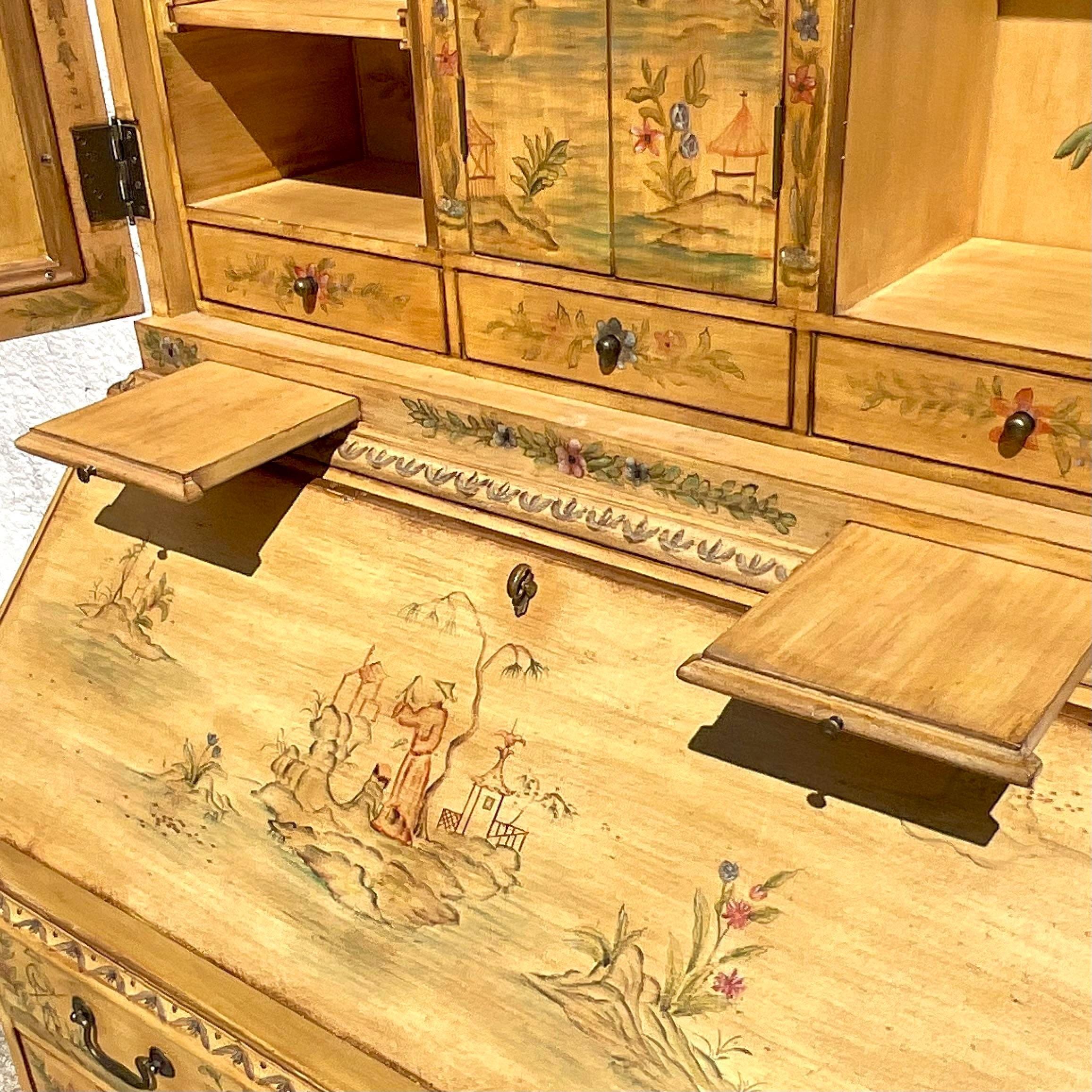 Late 20th Century Vintage Regency Chinoiserie Mirrored Secretary Desk In Good Condition For Sale In west palm beach, FL