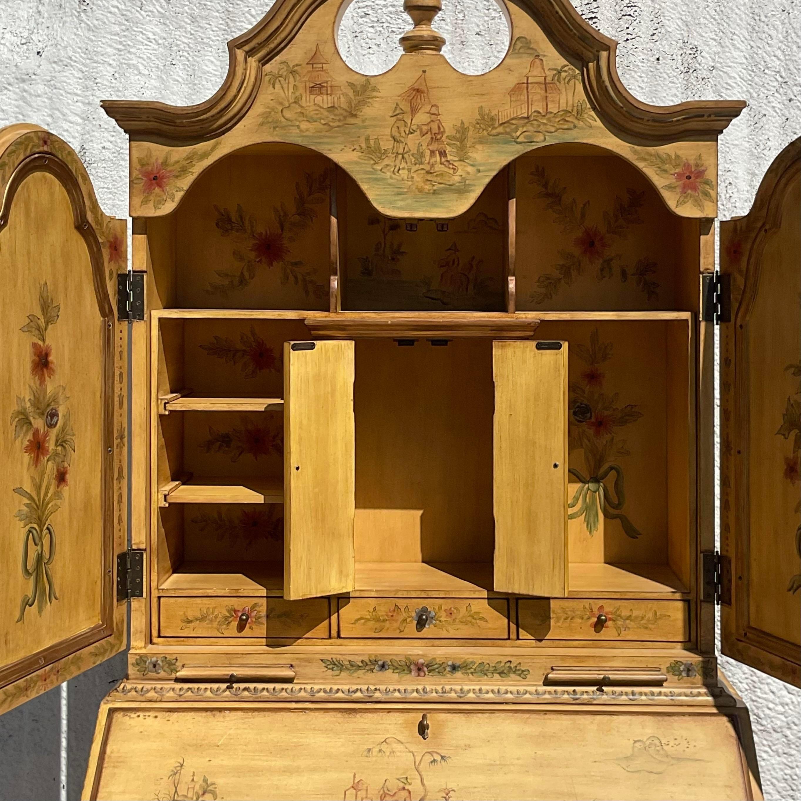 Ende des 20. Jahrhunderts Vintage Regency Chinoiserie verspiegelter Sekretär-Schreibtisch im Angebot 1