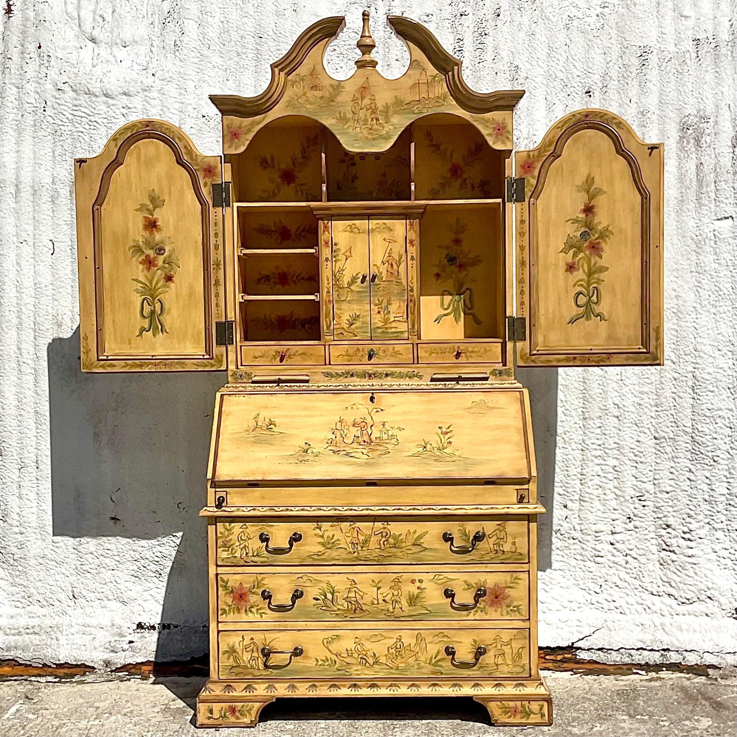 Late 20th Century Vintage Regency Chinoiserie Mirrored Secretary Desk For Sale 5