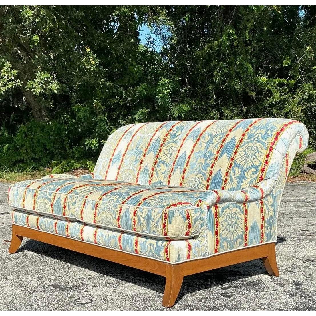 Hollywood Regency Late 20th Century Vintage Regency Custom Devore Stripe Loveseat For Sale