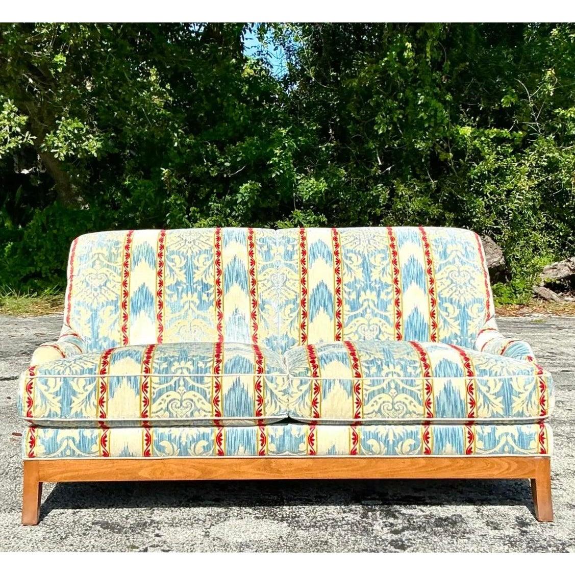American Late 20th Century Vintage Regency Custom Devore Stripe Loveseat For Sale