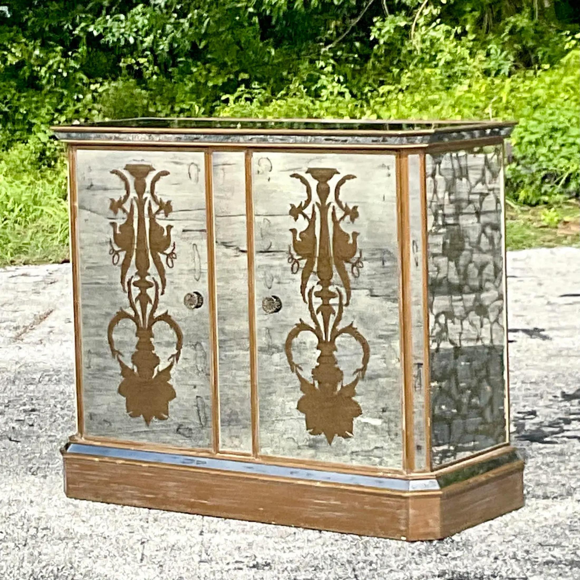 American Late 20th Century Vintage Regency Eglomise Mirrored Dry Bar