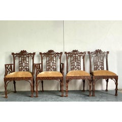Late 20th Century Vintage Regency Faux Fretwork Pagoda Dining Chairs - Set of 4