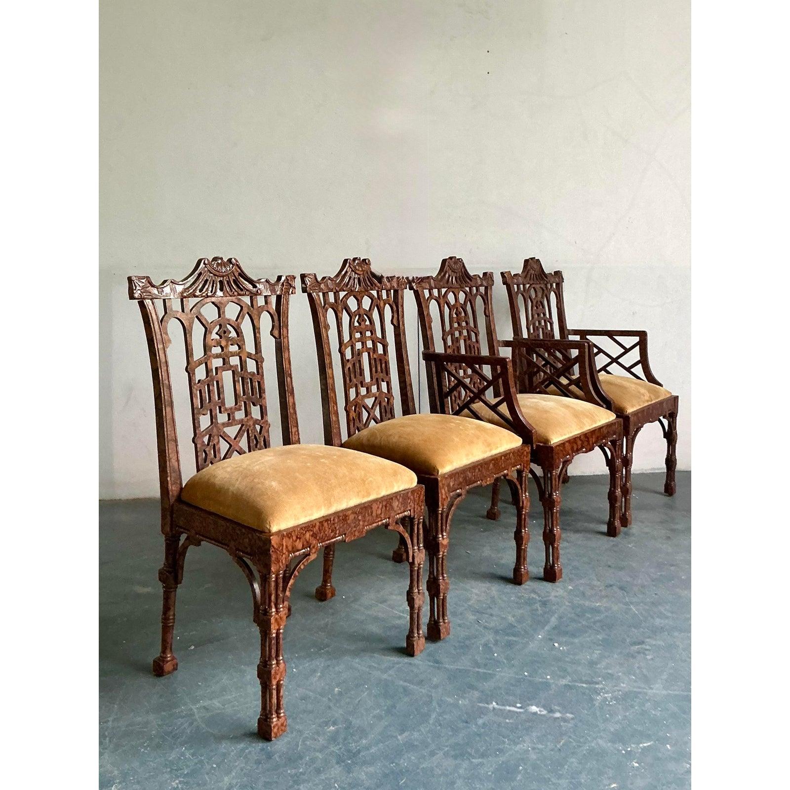 Américain Fin du 20ème siècle Vintage Regency Faux Fretwork Pagoda Chairs de salle à manger - Set of 4 en vente