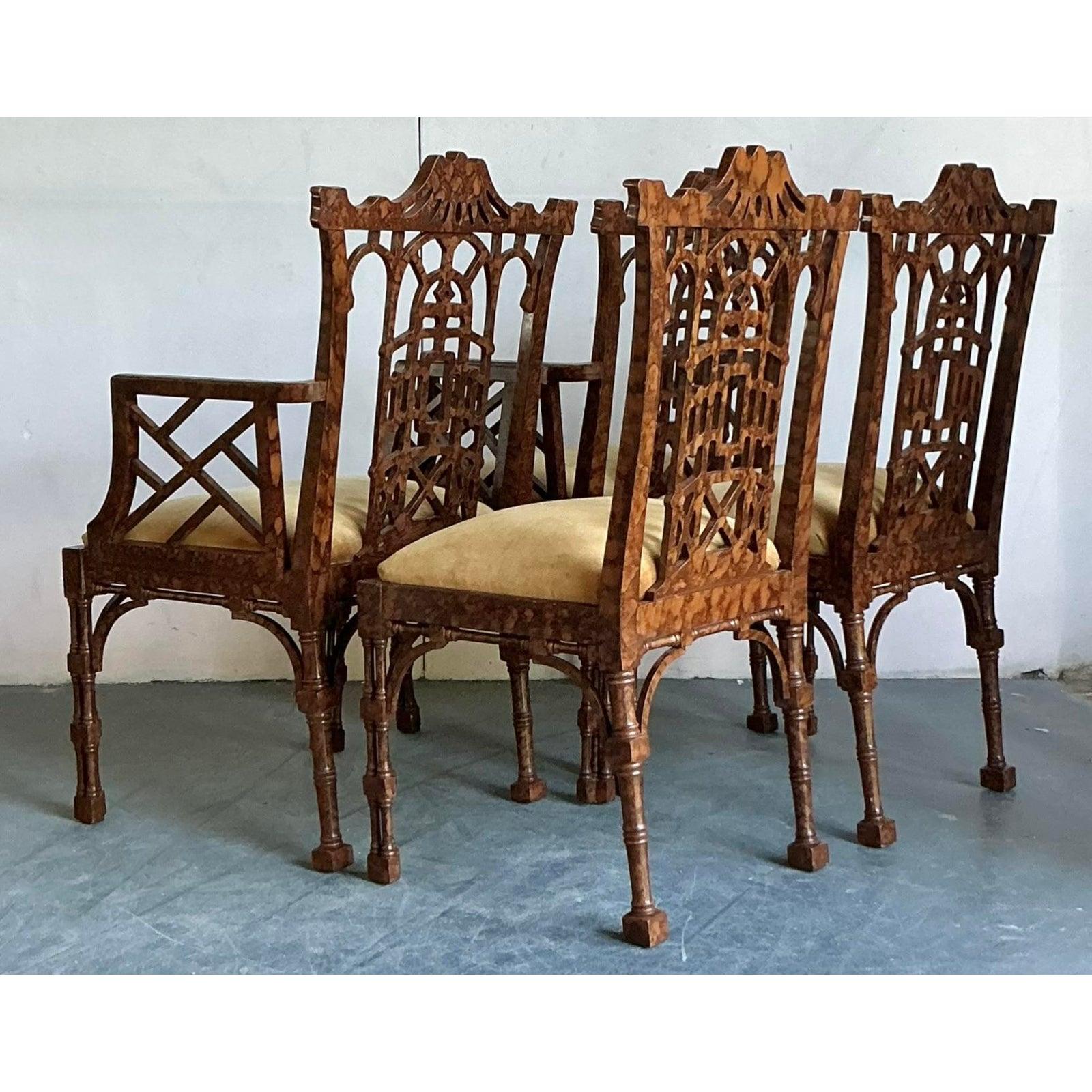 Fin du 20ème siècle Vintage Regency Faux Fretwork Pagoda Chairs de salle à manger - Set of 4 en vente 1