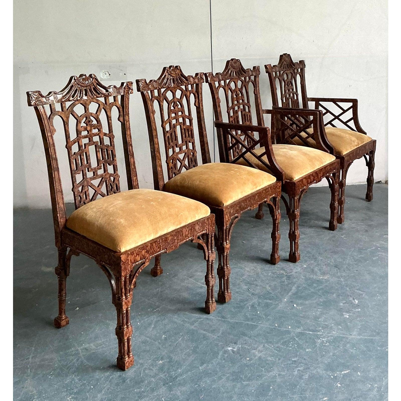 Fin du 20ème siècle Vintage Regency Faux Fretwork Pagoda Chairs de salle à manger - Set of 4 en vente 2